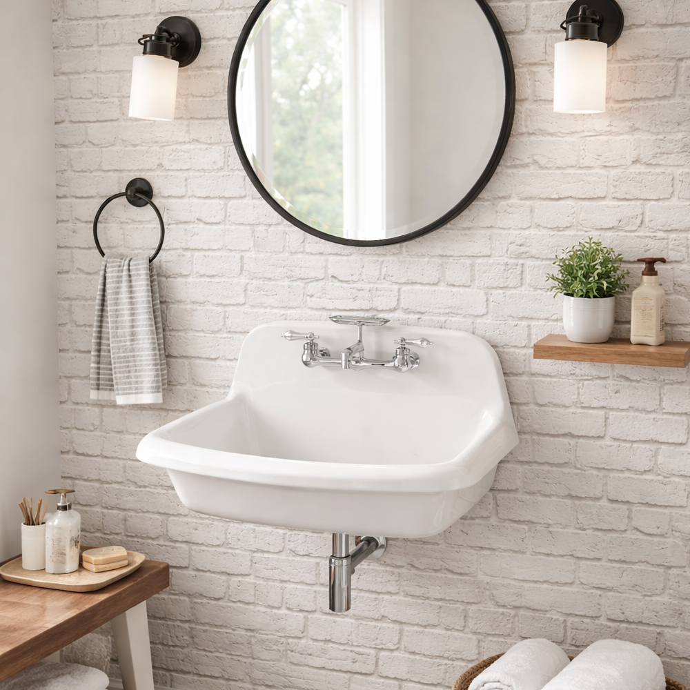 24 Inch Porcelain Wall Mount Utility Sink - White - 8 Inch Faucet Holes