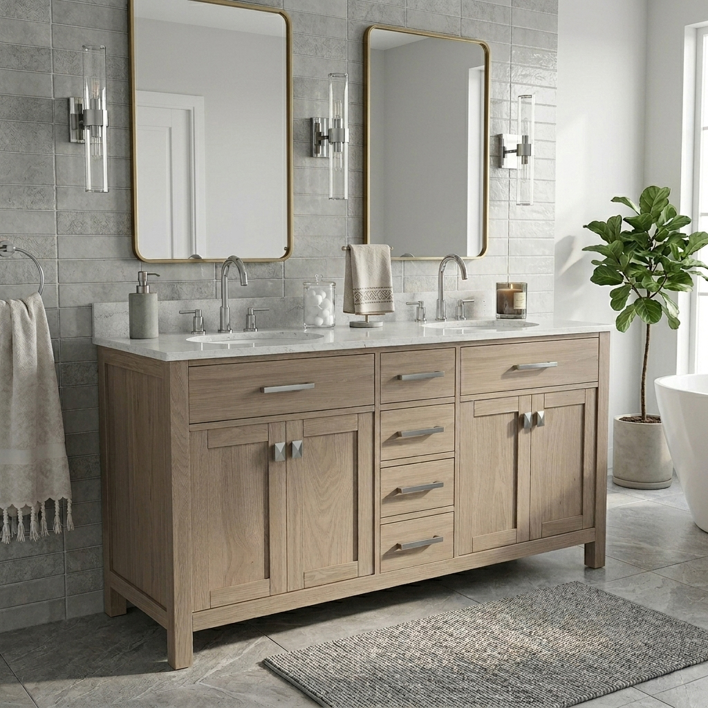 Neeson 60 Inch Oak and Birch Console Vanity