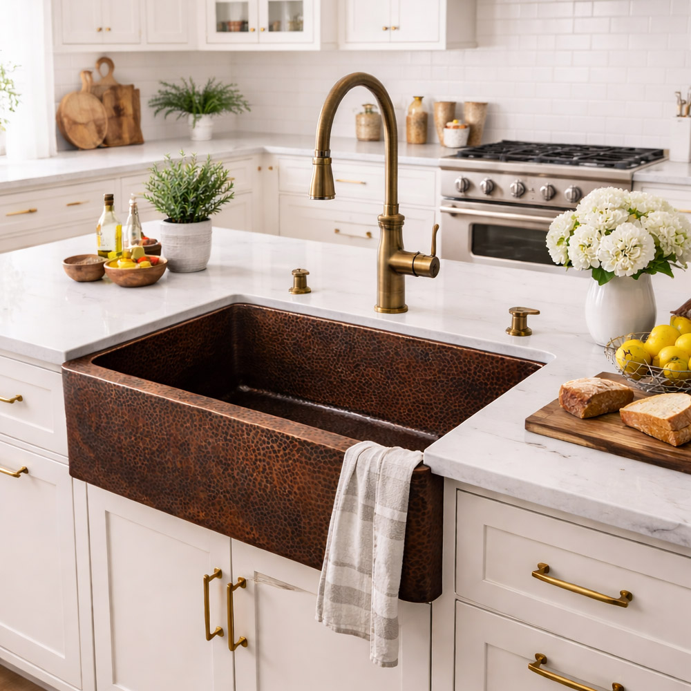 33 Inch Single Bowl Copper Farmhouse Sink
