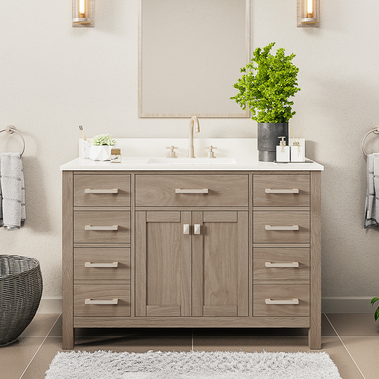 Neeson 48 Inch Oak and Birch Vanity