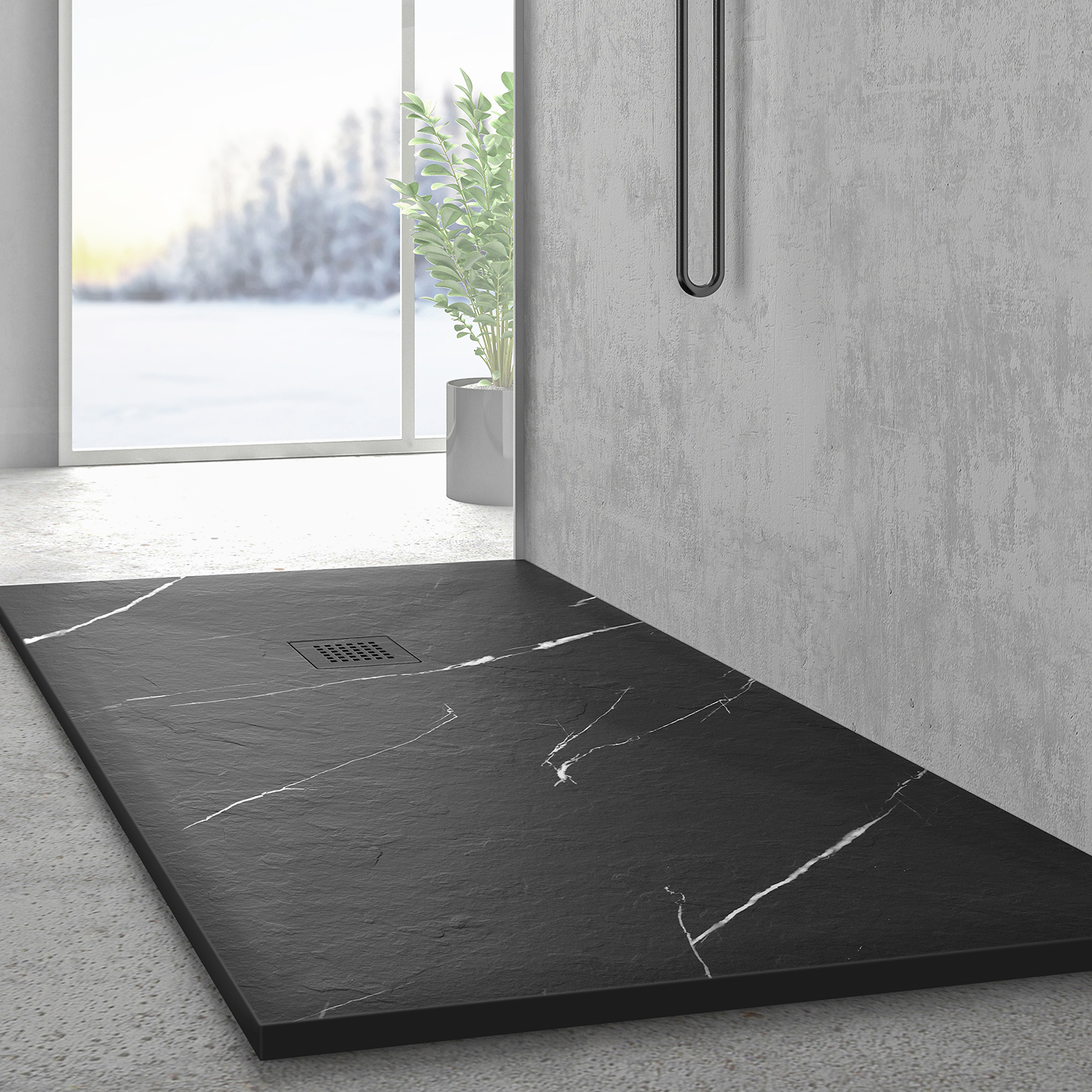 Black Marble Stone Shower Pan