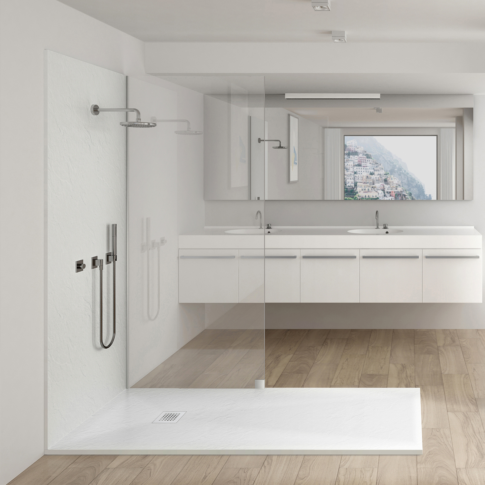 White Slate Stone Shower Pan