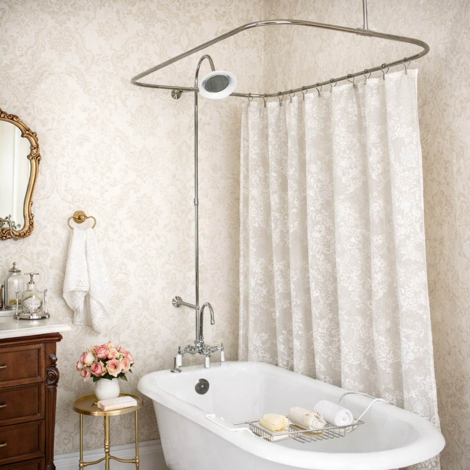 Tub Wall Mount Shower Kit with Gooseneck Faucet