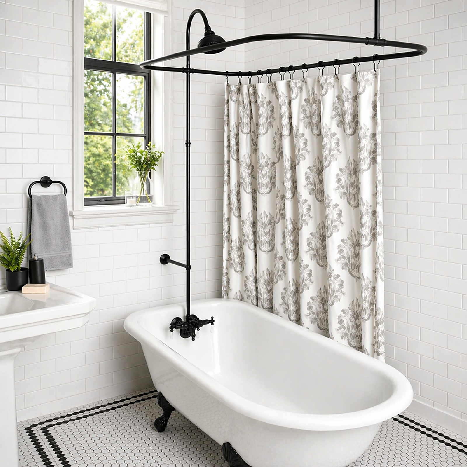 Tub Wall Mount Shower Kit with Down Spout Faucet