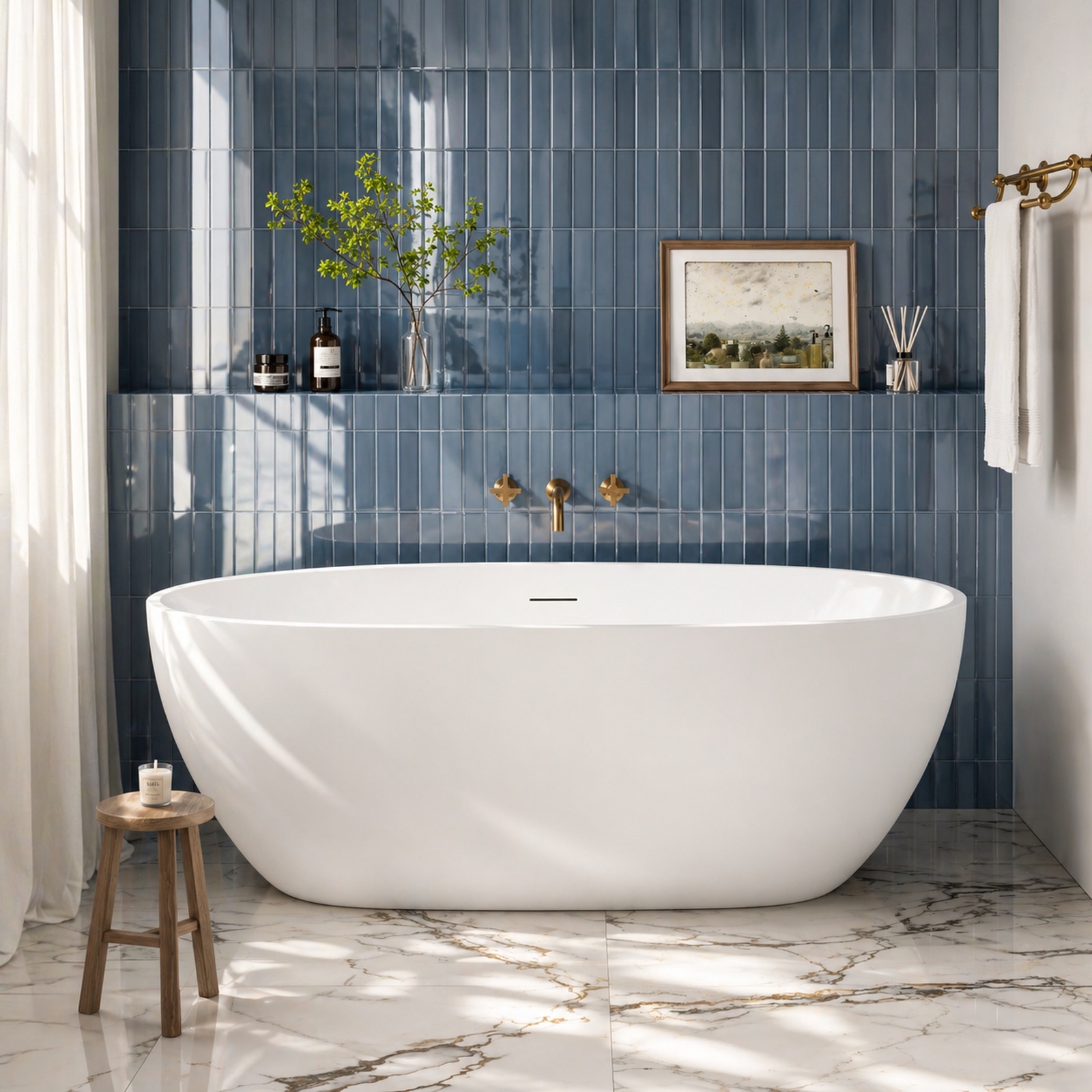 Naras Acrylic Contemporary Double Ended Tub - No Faucet Drilling