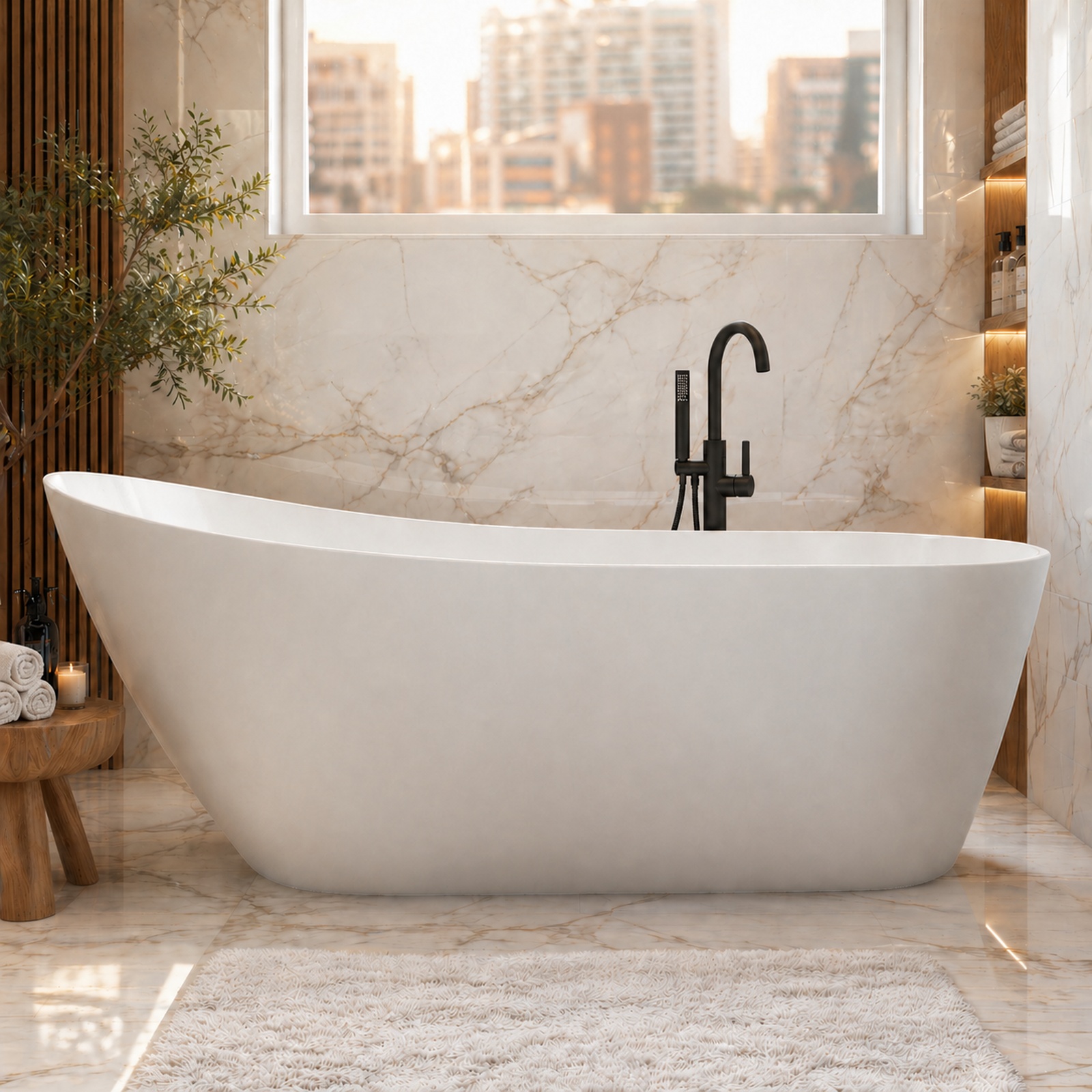 Talia Acrylic Slipper Freestanding Tub - No Faucet Drillings