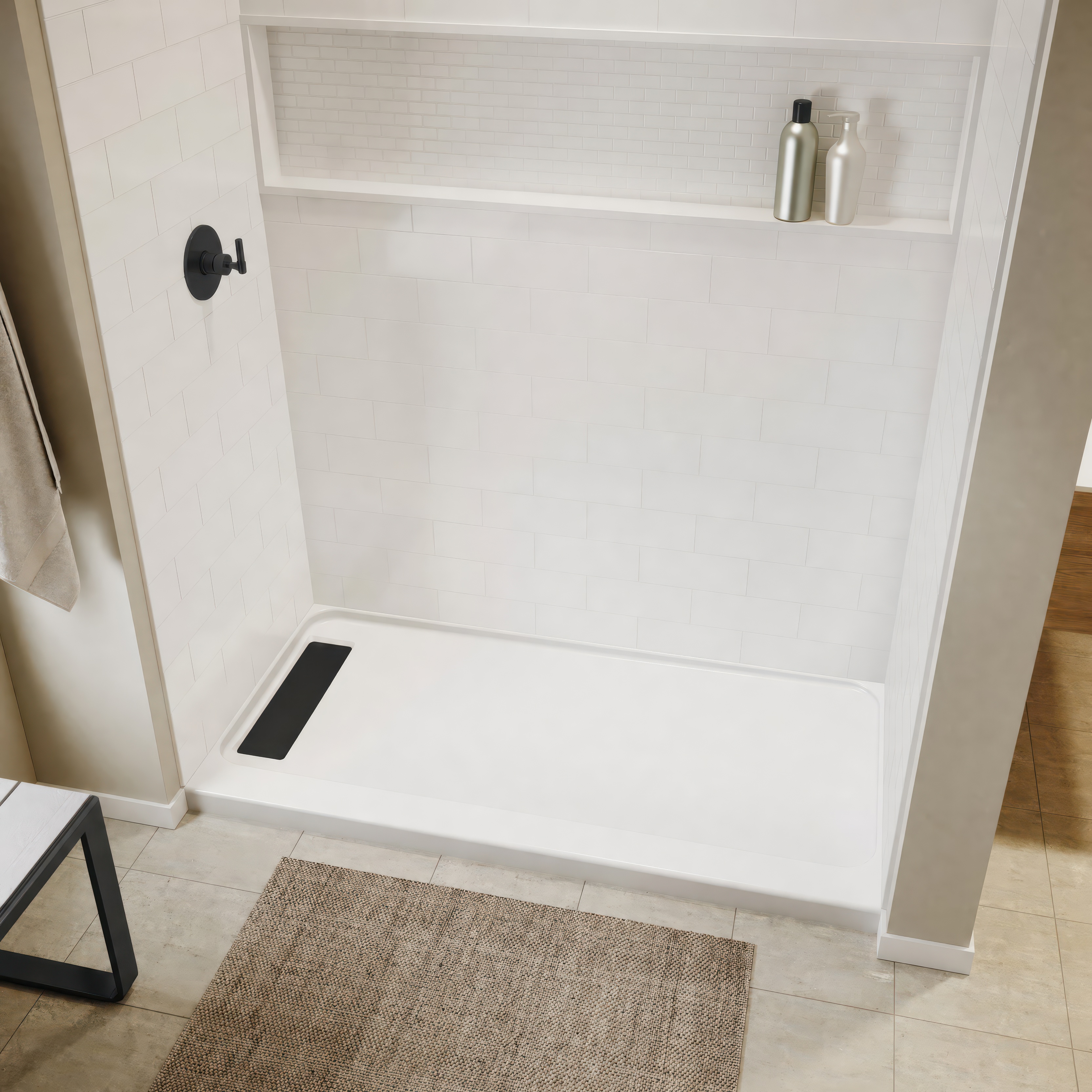 Americast 60 x 36 x 3  Alcove Shower Base - Matte Black Trench Drain 4 1/2" in. from Wet Wall