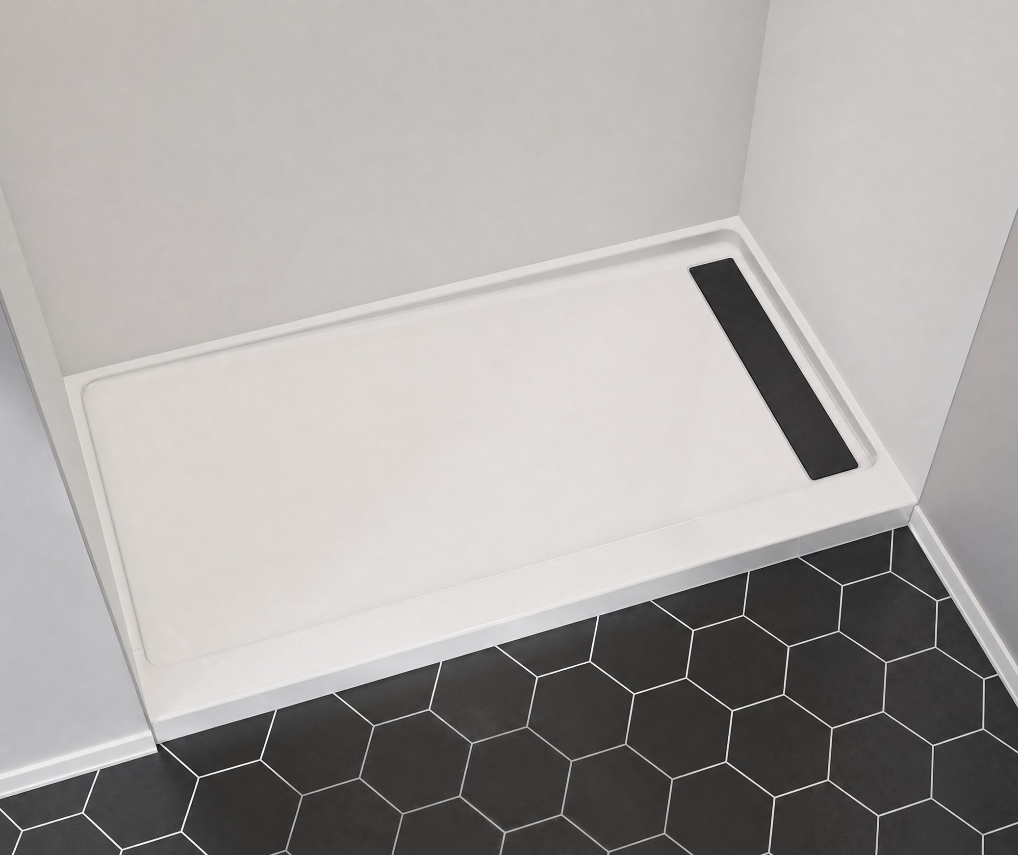 Americast 60 x 36 x 3  Alcove Shower Base - Matte Black Trench Drain 4 1/2" in. from Wet Wall
