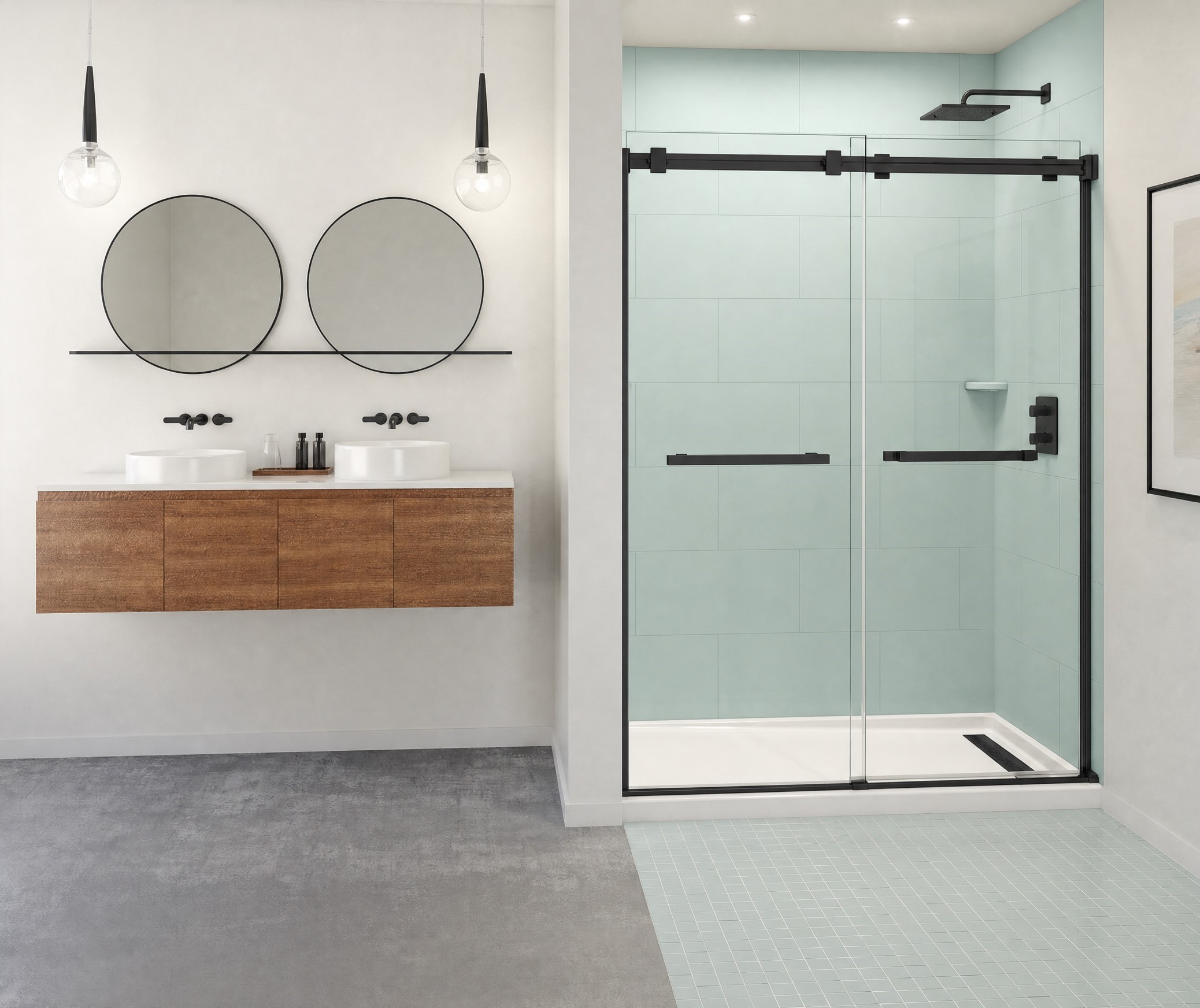 Americast 60 x 32 x 3  Alcove Shower Base - Matte Black Trench Drain 4 1/2" in. from Wet Wall