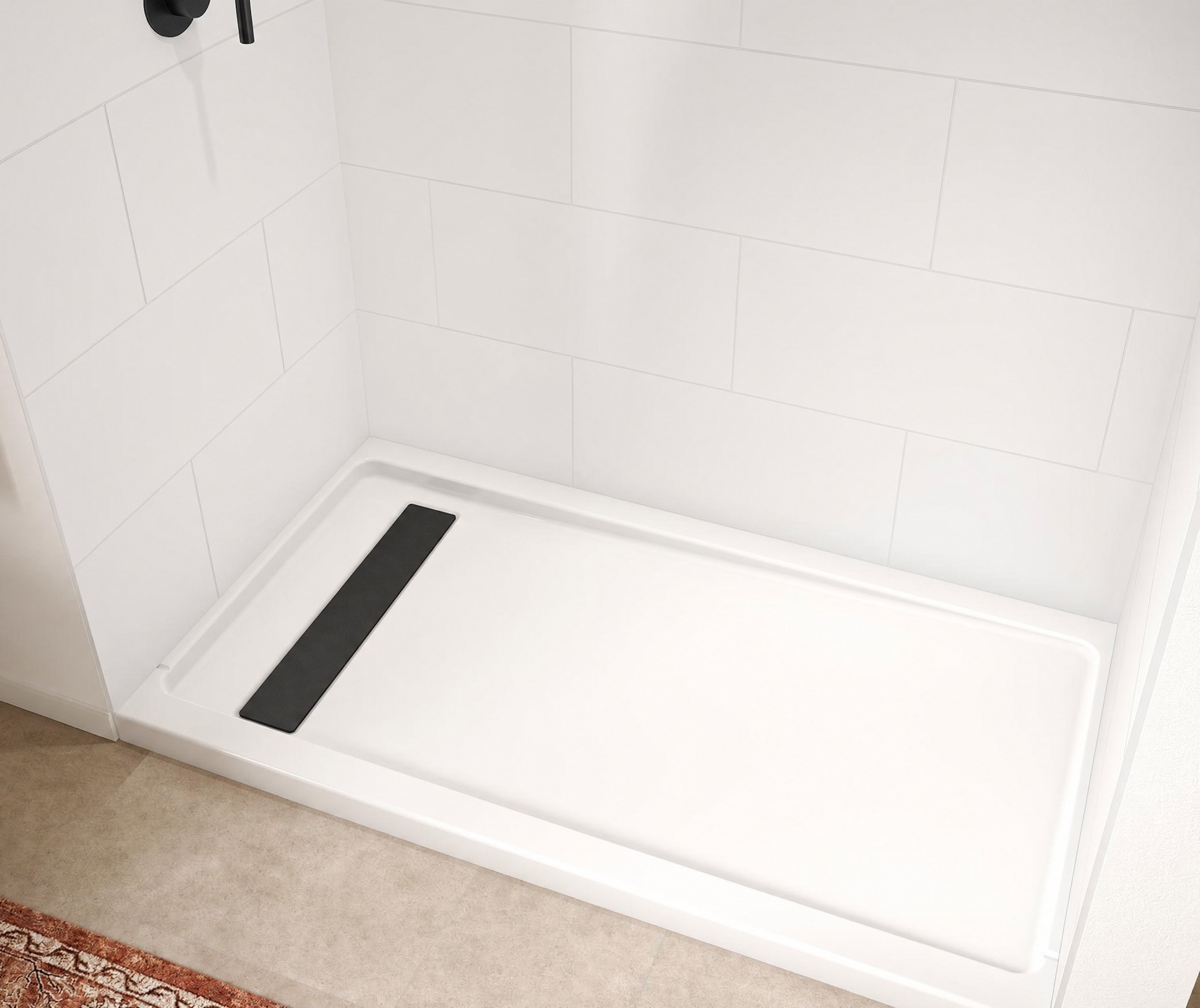 Americast 60 x 36 x 3  Alcove Shower Base - Matte Black Trench Drain 8 1/2" in. from Wet Wall