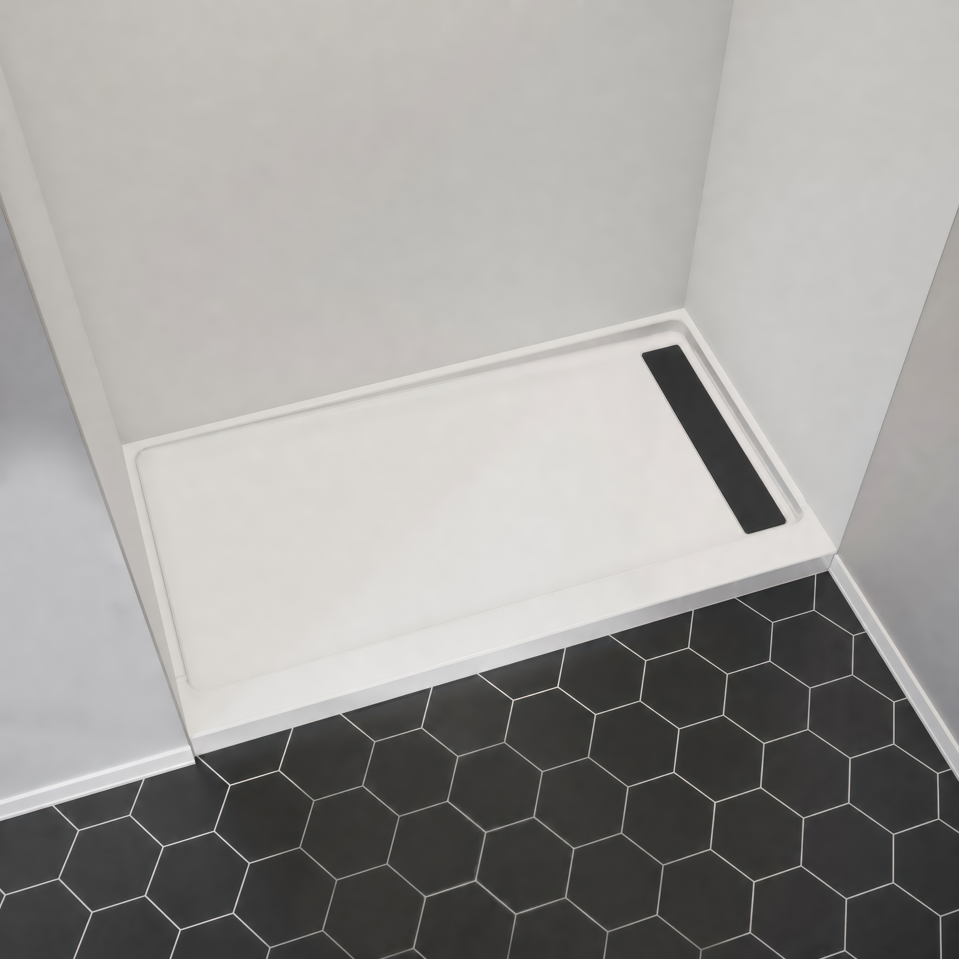 Americast 60 x 30 x 3  Alcove Shower Base - Matte Black Trench Drain 4 1/2" in. from Wet Wall