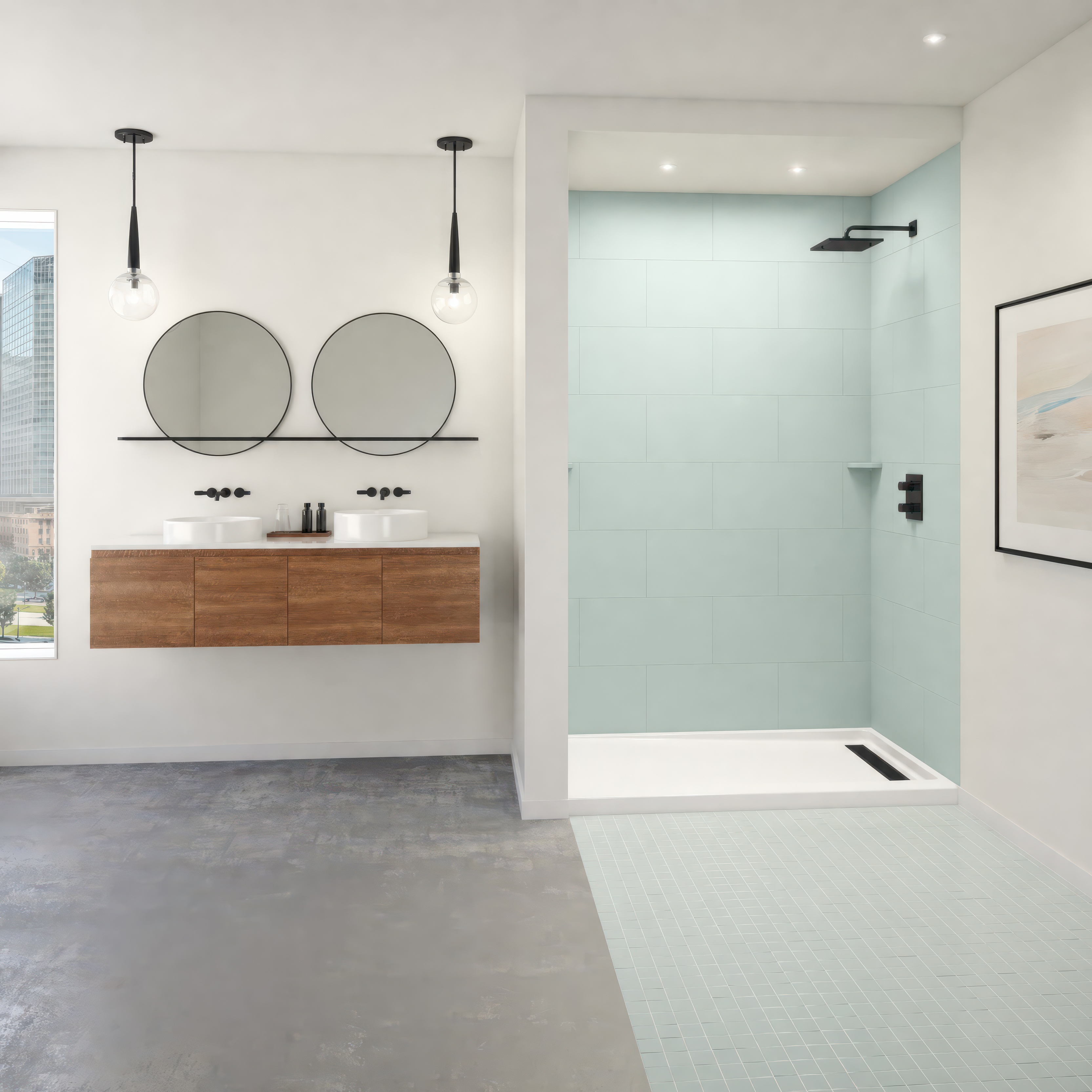 Americast 60 x 34 x 3  Alcove Shower Base - Matte Black Trench Drain 4 1/2" in. from Wet Wall