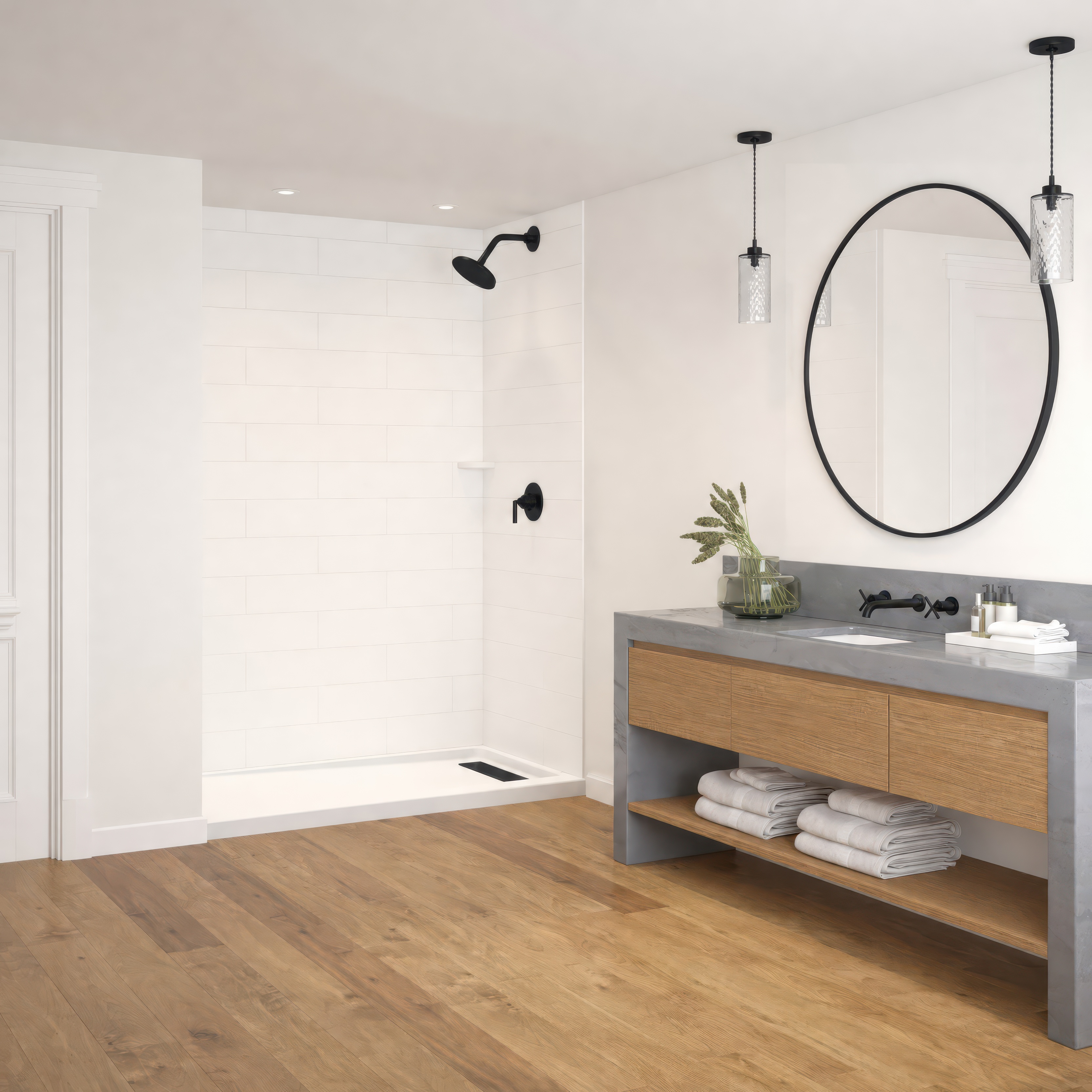 Americast 60 x 36 x 3  Alcove Shower Base - Matte Black Trench Drain 4 1/2" in. from Wet Wall