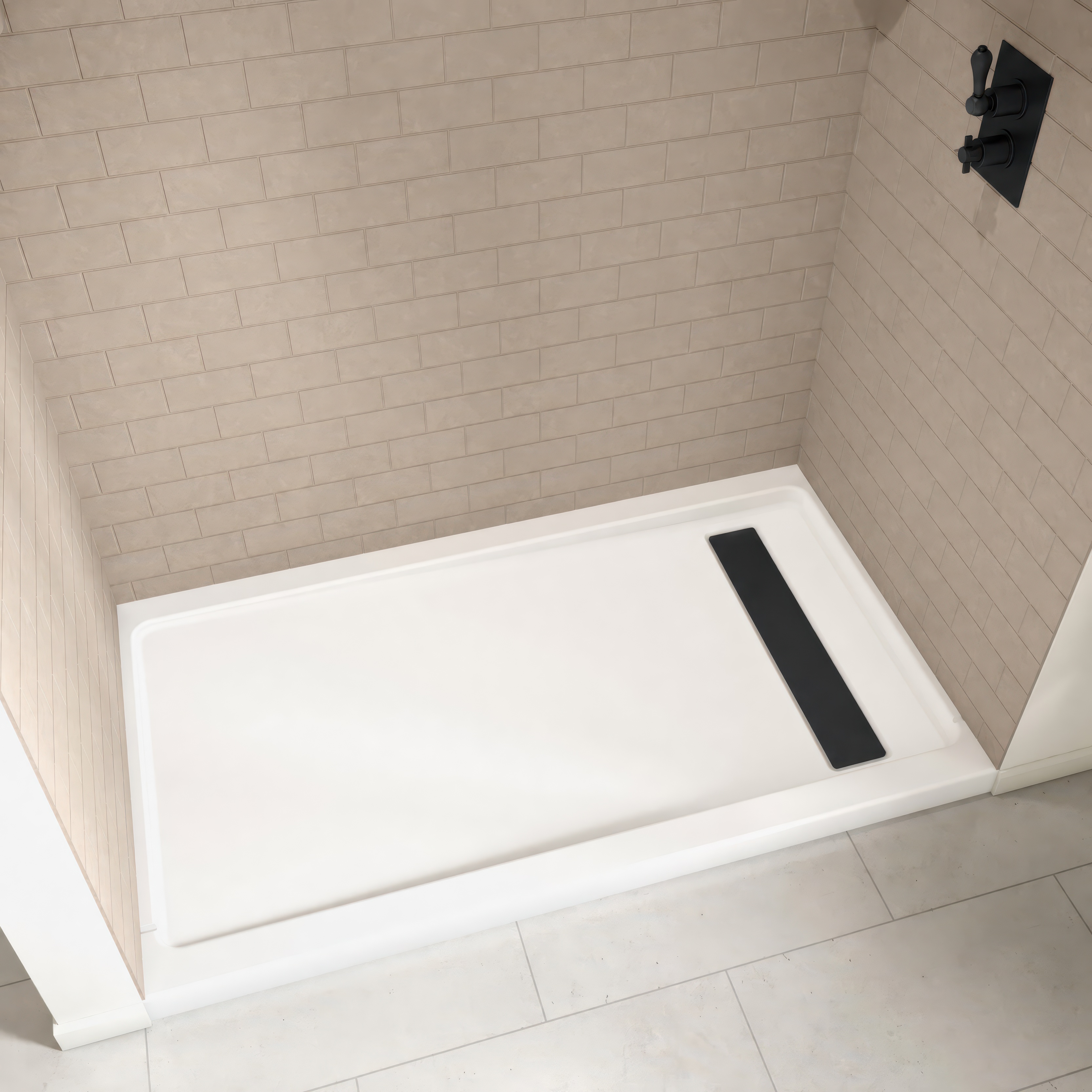 Americast 60 x 32 x 3  Alcove Shower Base - Matte Black Trench Drain 8 1/2" in. from Wet Wall