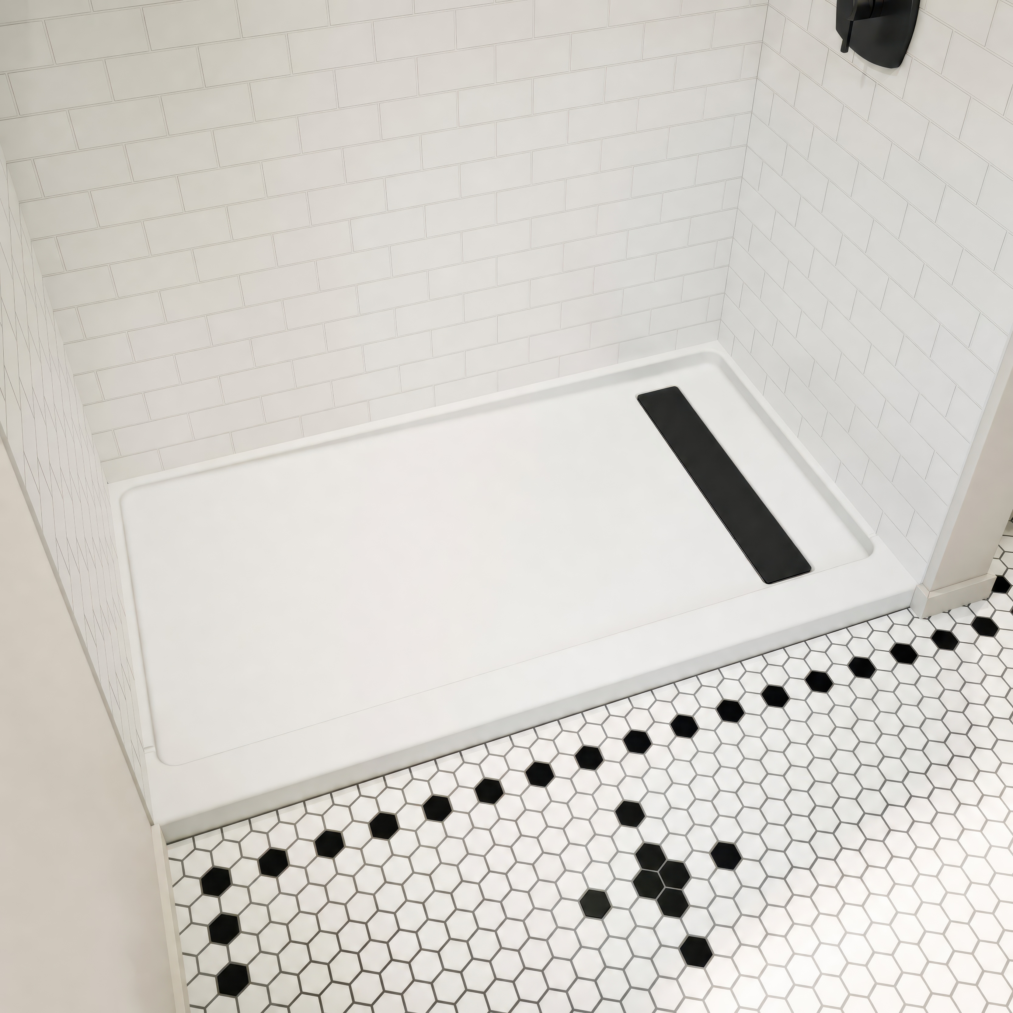 Americast 60 x 36 x 3  Alcove Shower Base - Matte Black Trench Drain 8 1/2" in. from Wet Wall