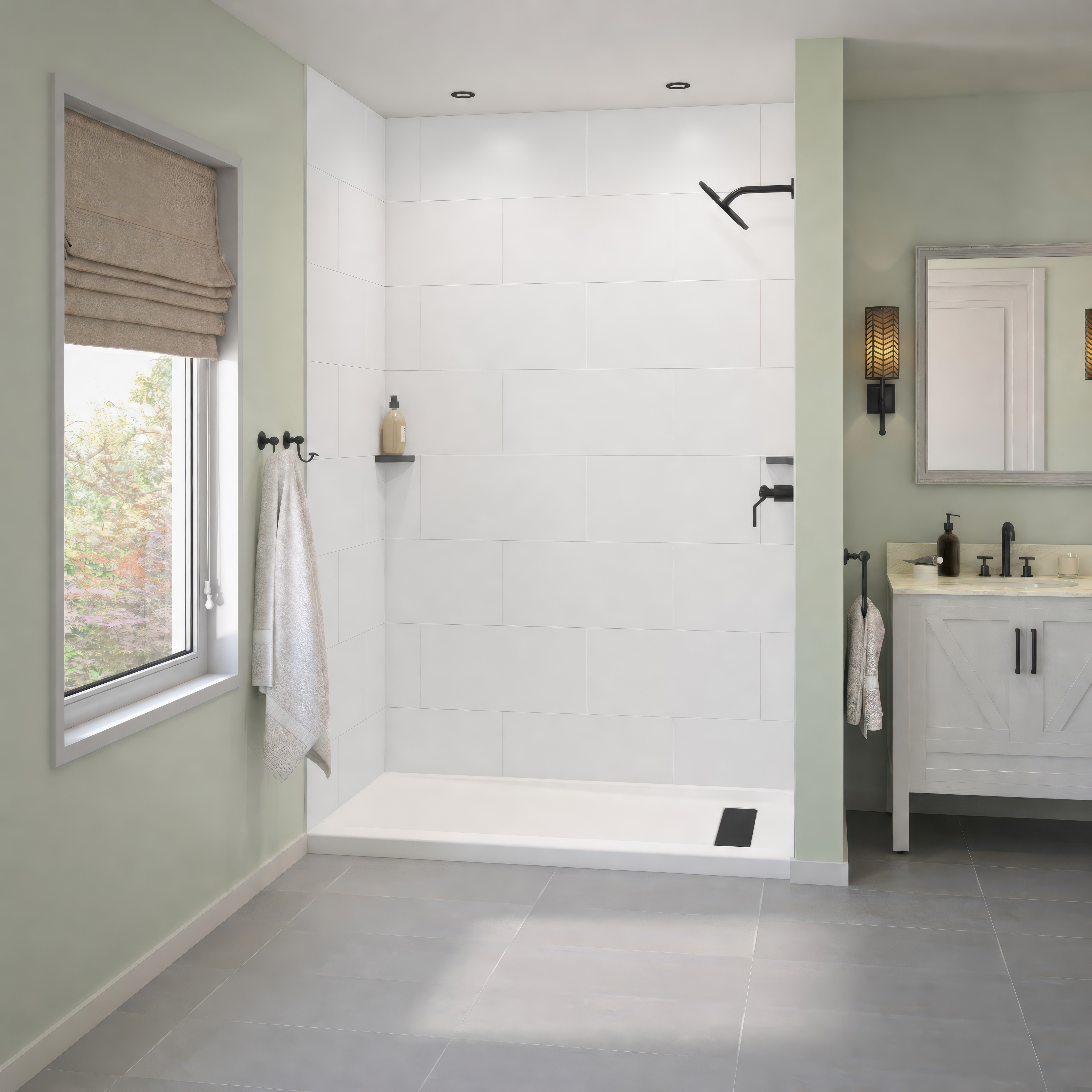 Americast 60 x 30 x 3  Alcove Shower Base - Matte Black Trench Drain 8 1/2" in. from Wet Wall