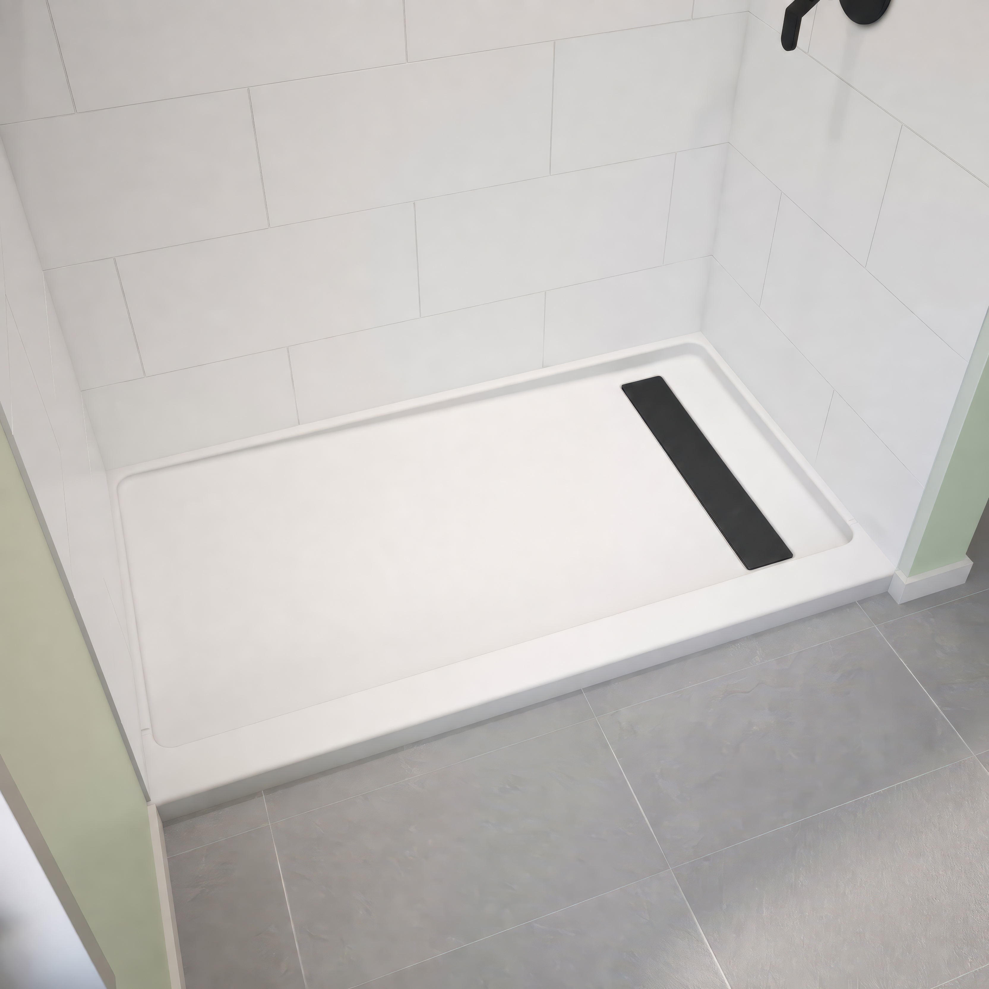 Americast 60 x 30 x 3  Alcove Shower Base - Matte Black Trench Drain 8 1/2" in. from Wet Wall