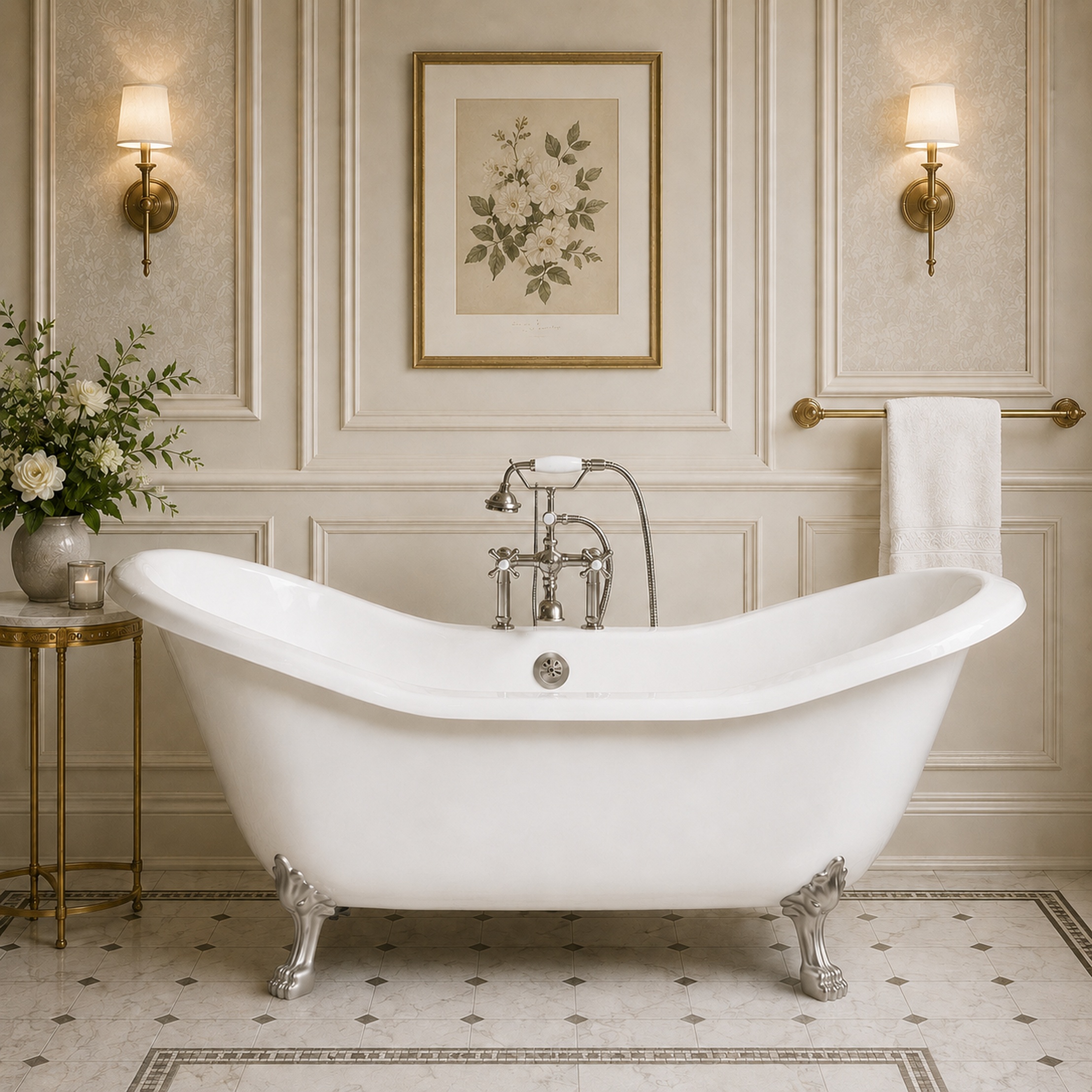Amandine II Acrylic Double Slipper Clawfoot Tub - Lions Paw Feet