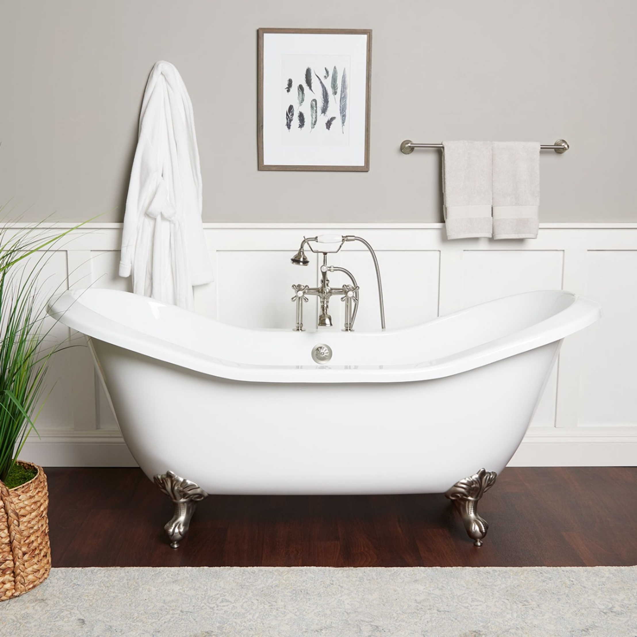 Amandine II Acrylic Double Slipper Clawfoot Tub - Imperial Ball and Claw Feet