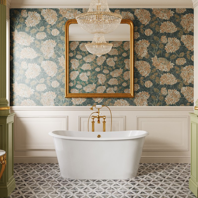 MARELLA 67 Inch Cast Iron Double Ended Skirted Tub - No Faucet Drillings - White