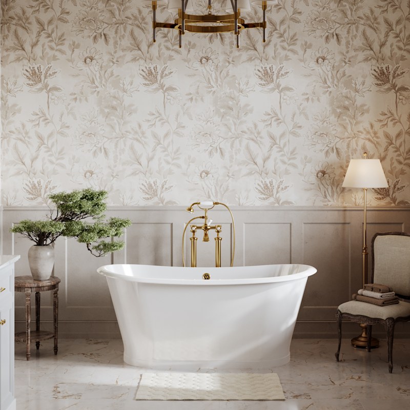 UNA 67 Inch Cast Iron Double Ended Skirted Bathtub – No Faucet Drillings – White