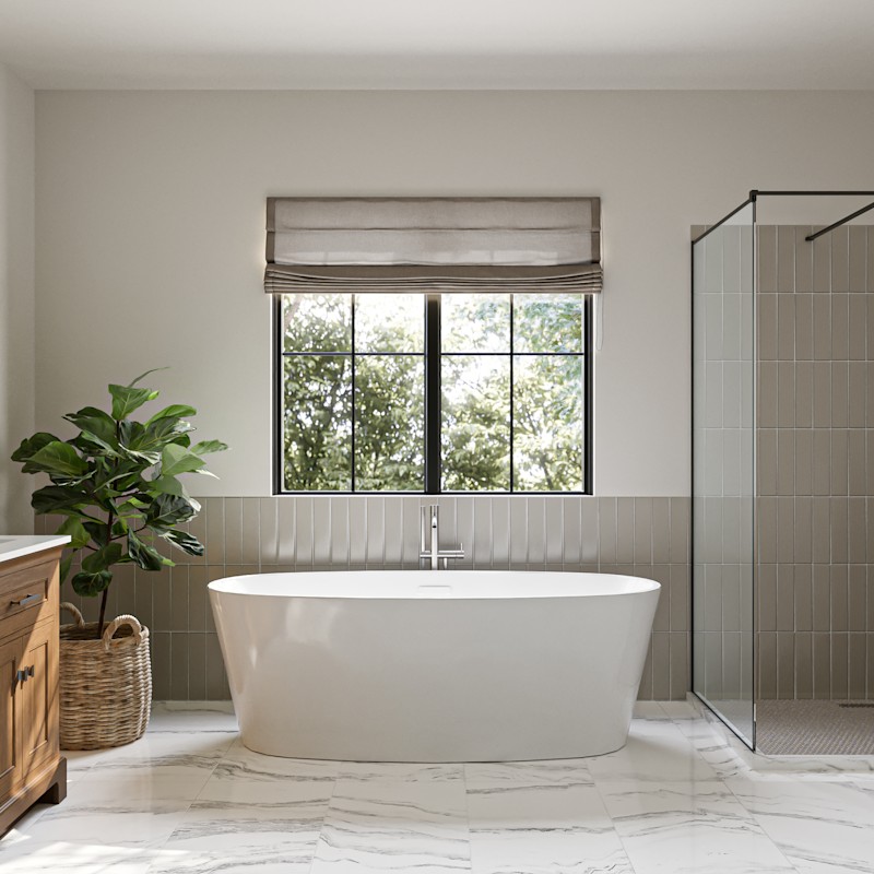 Brisa 68 x 31-Inch Freestanding Bathtub Center Drain With Integrated Overflow
