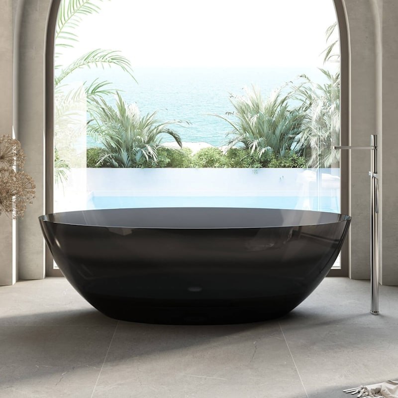 Theo 67 Inch Transparent Double Ended Solid Surface Freestanding Tub - Black