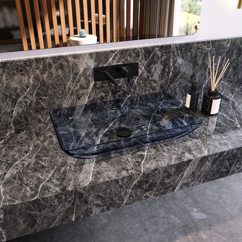 Transparent Rectangular Solid Surface Vessel Sink - Blue