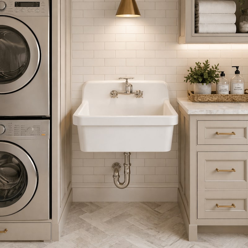 30 Inch Porcelain Wall Mount Utility Sink - White - 8 Inch Faucet Holes
