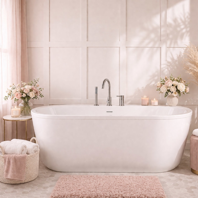Luca Acrylic Double Ended Freestanding Tub and Faucet Package