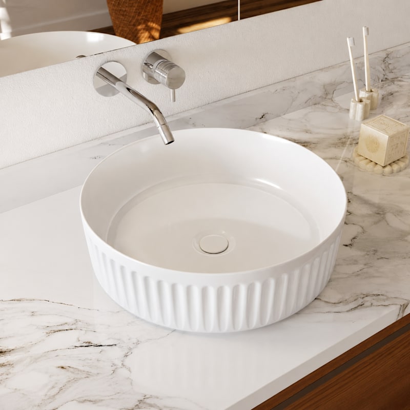 Vertical Round Porcelain Fluted Vessel Sink