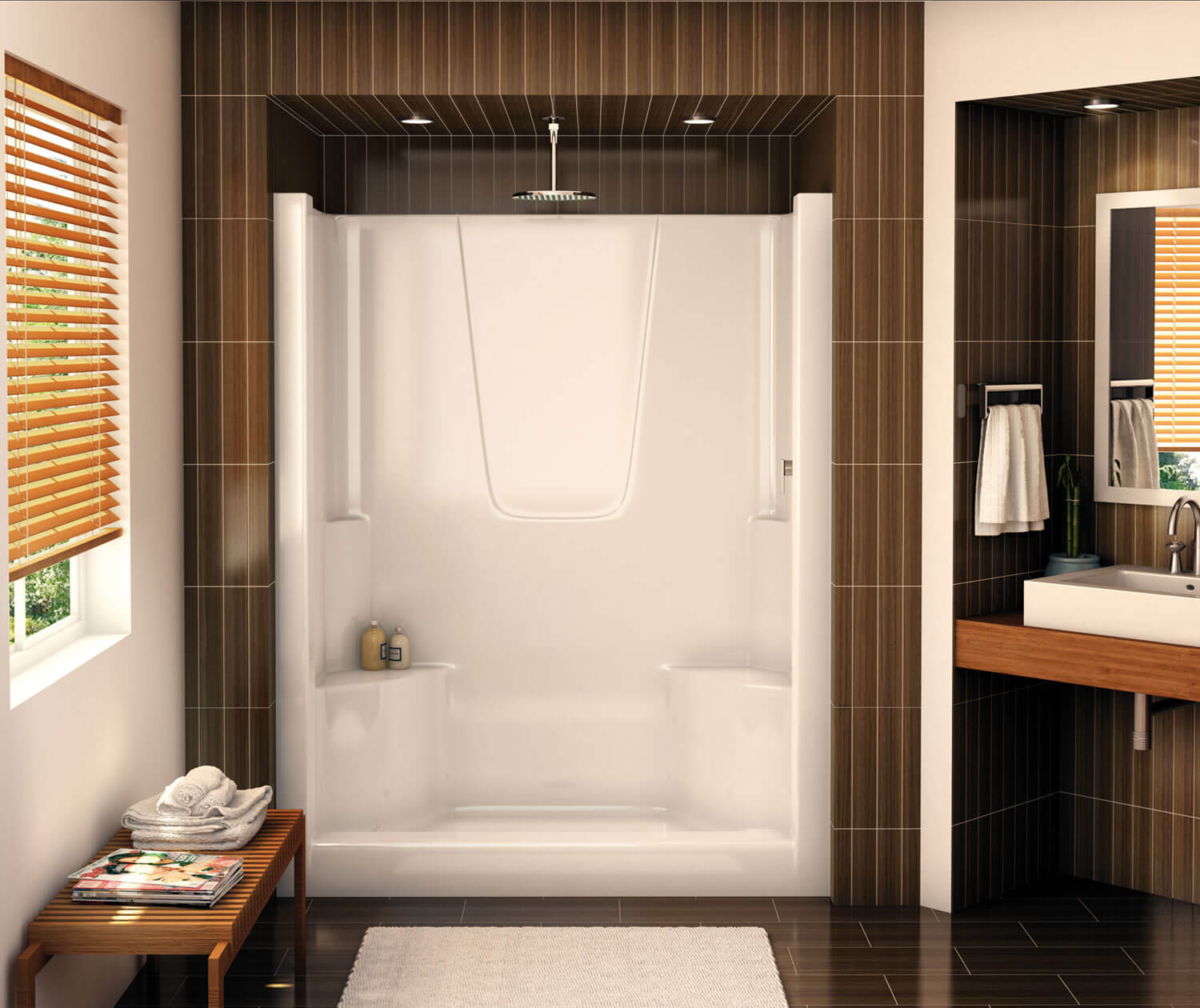 S 48 AcrylX Alcove Center Drain One Piece Shower In White Shower Aker En