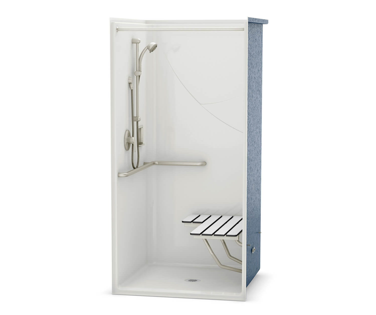 OPS-3636 AcrylX Alcove Center Drain One-Piece Shower in White 