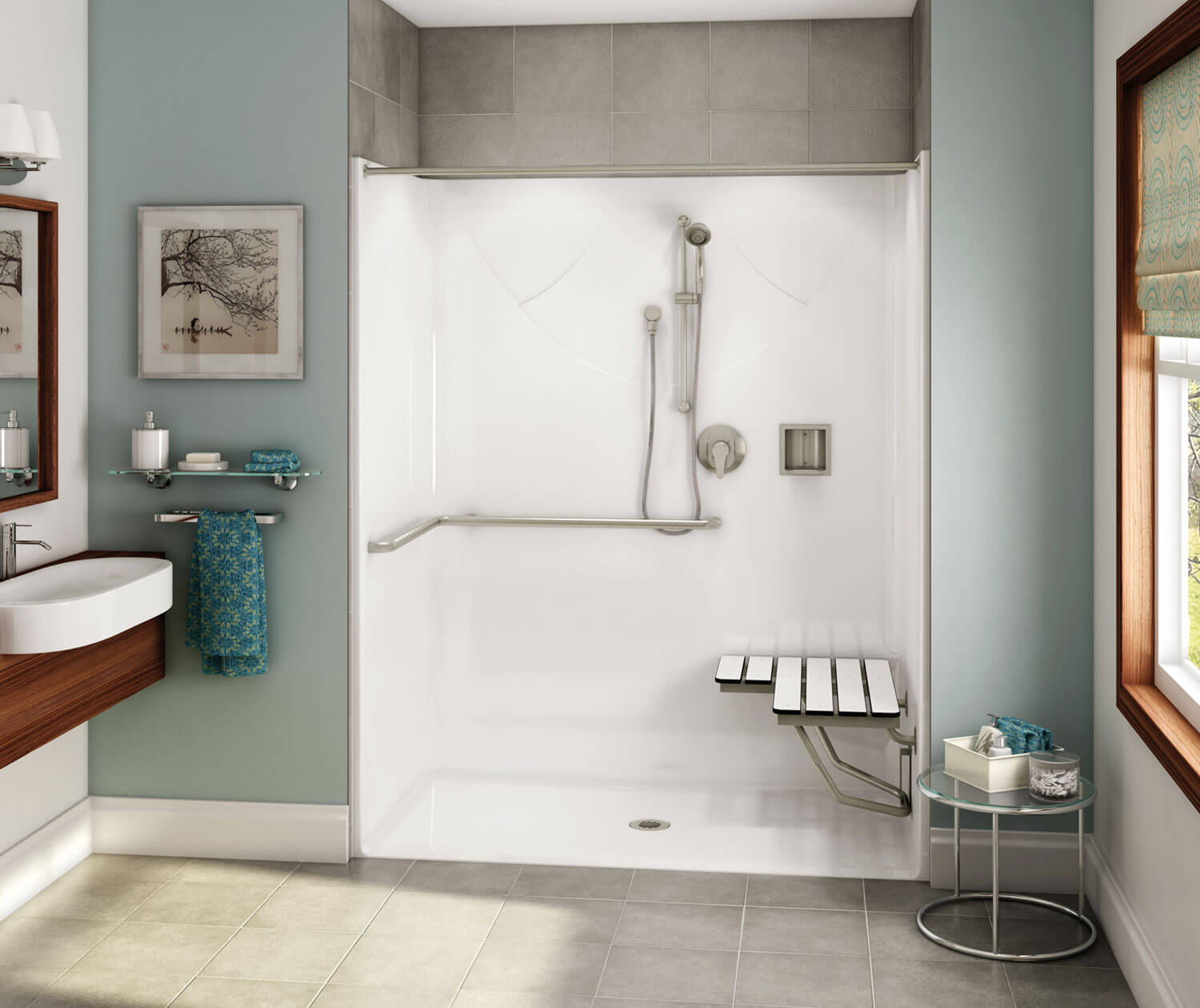OPS-6030 AcrylX Alcove Center Drain One-Piece Shower in White 