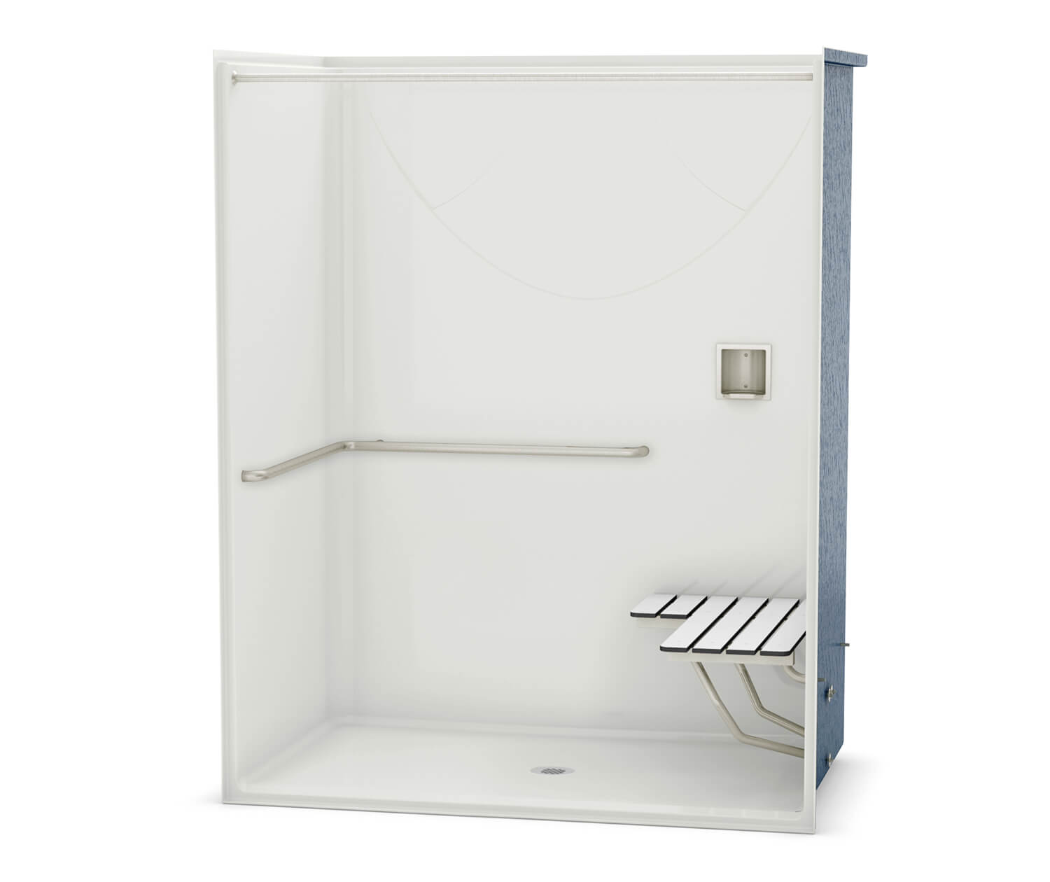 OPS-6036 AcrylX Alcove Center Drain One-Piece Shower in White 