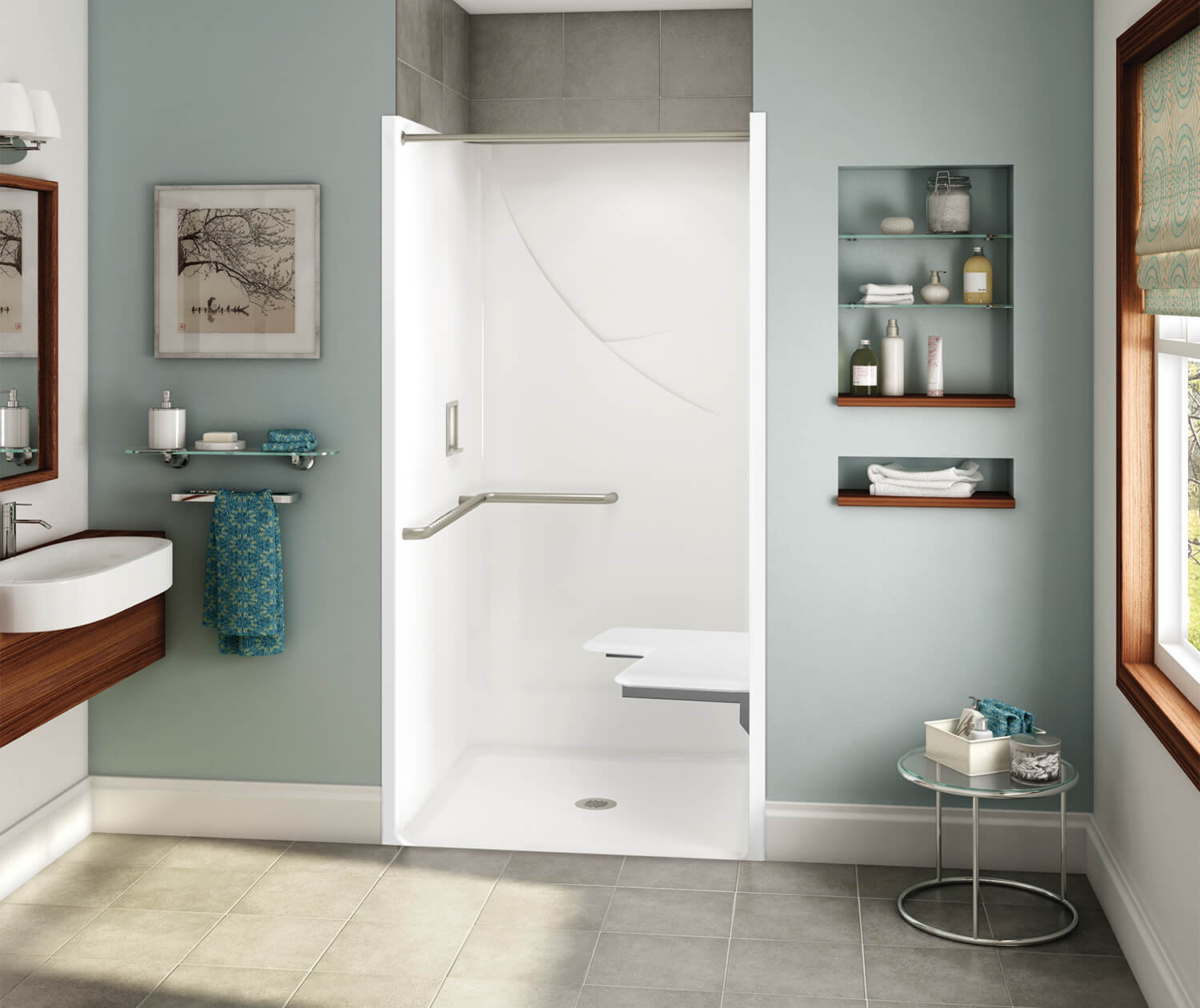 OPS-3636-RS RRF AcrylX Alcove Center Drain One-Piece Shower in 