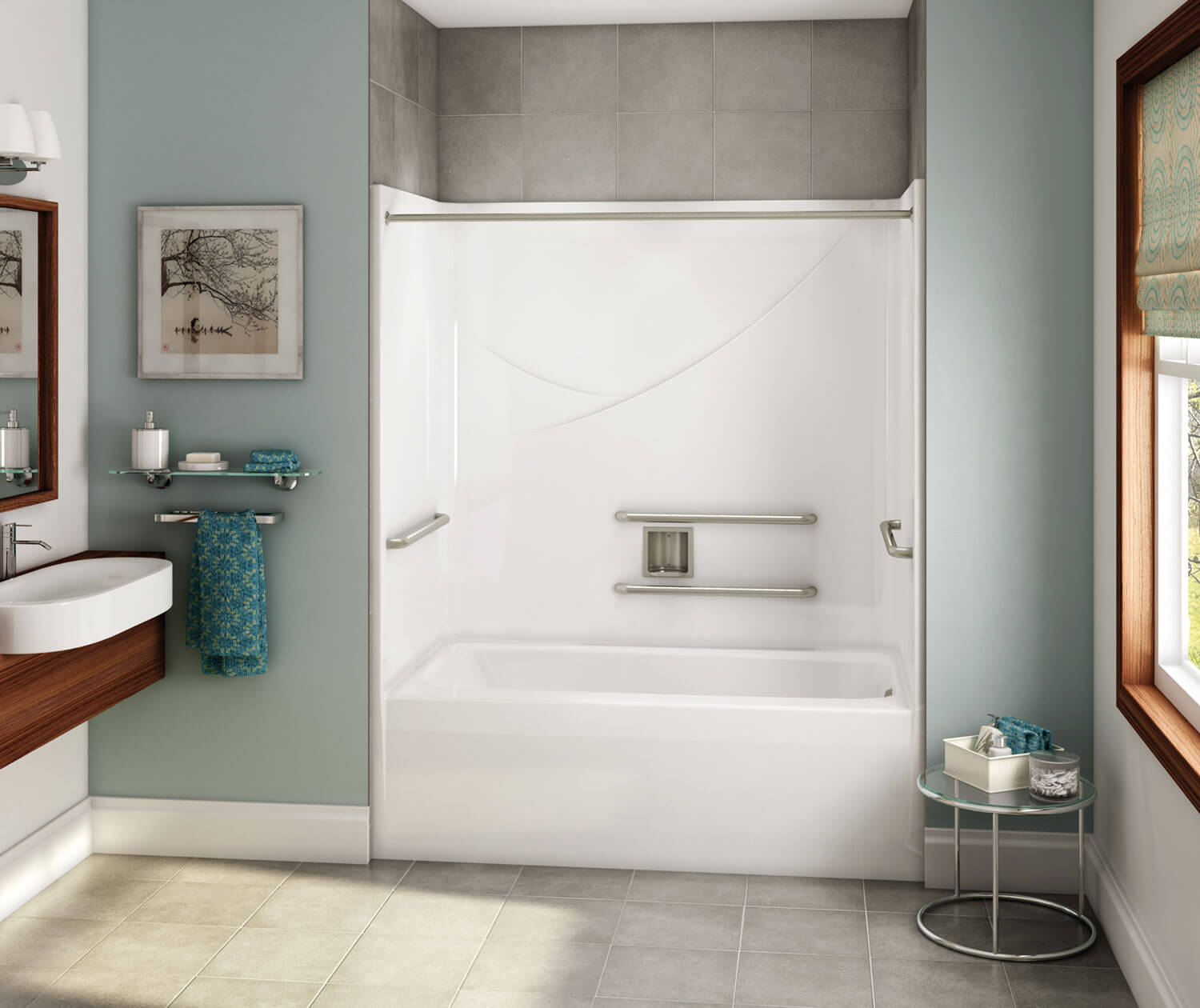 Opts 6032 Acrylx Alcove Left Hand Drain One Piece Tub Shower In White