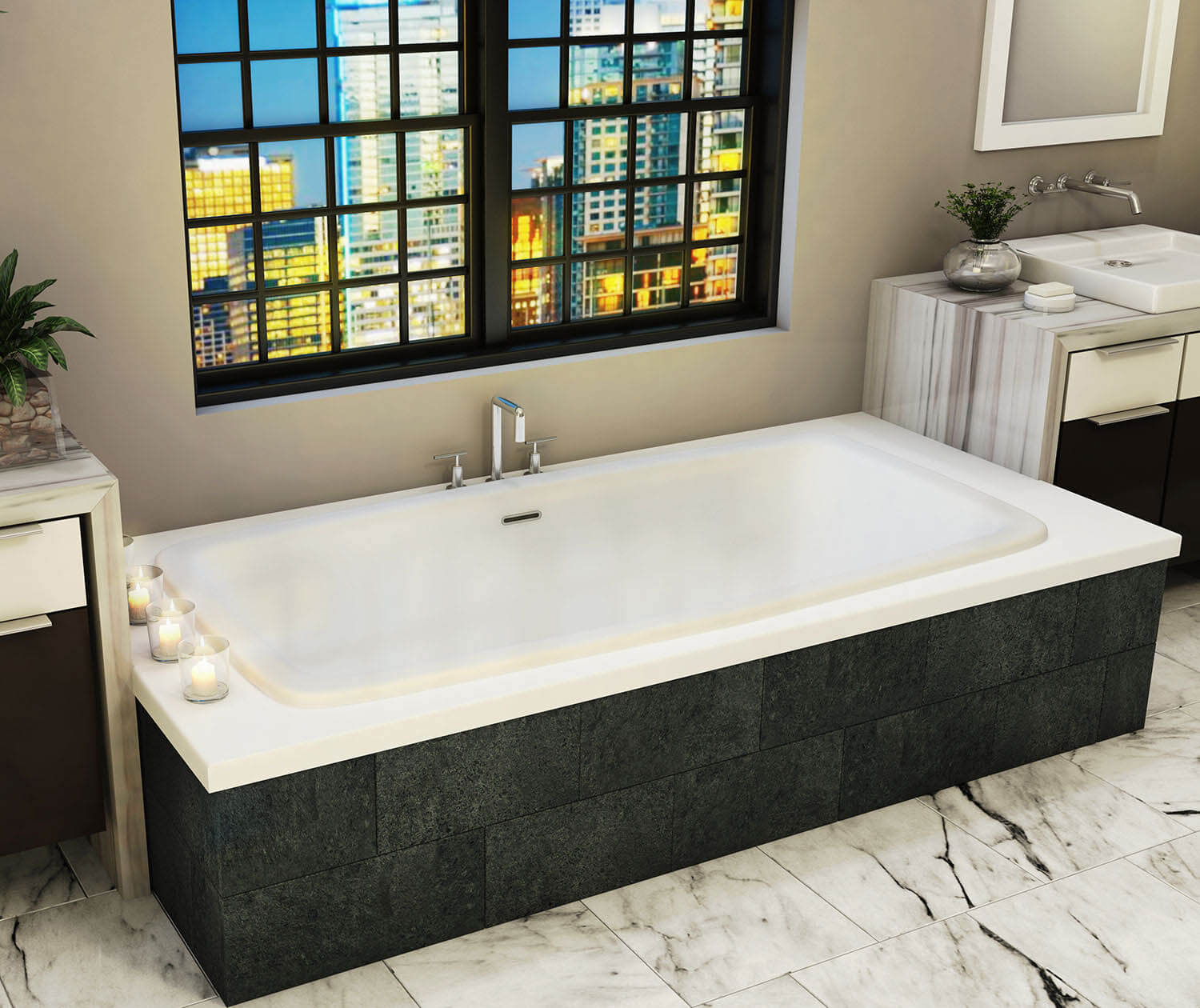 Millennium 8 - 72 in. Acrylic Center Drain Corner Drop-In Air Bath/ Whirlpool Bathtub with Heater in Biscuit Millennium 8 - 72 in. Acrylic Center Drain Corner Drop-In Air Bath/ Whirlpool Bathtub with Heater in Biscuit