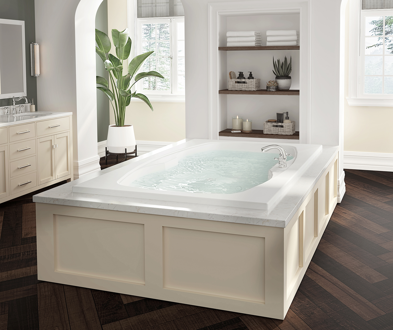 Millennium 8 - 72 in. Acrylic Center Drain Corner Drop-In Air Bath/ Whirlpool Bathtub with Heater in Biscuit Millennium 8 - 72 in. Acrylic Center Drain Corner Drop-In Air Bath/ Whirlpool Bathtub with Heater in Biscuit