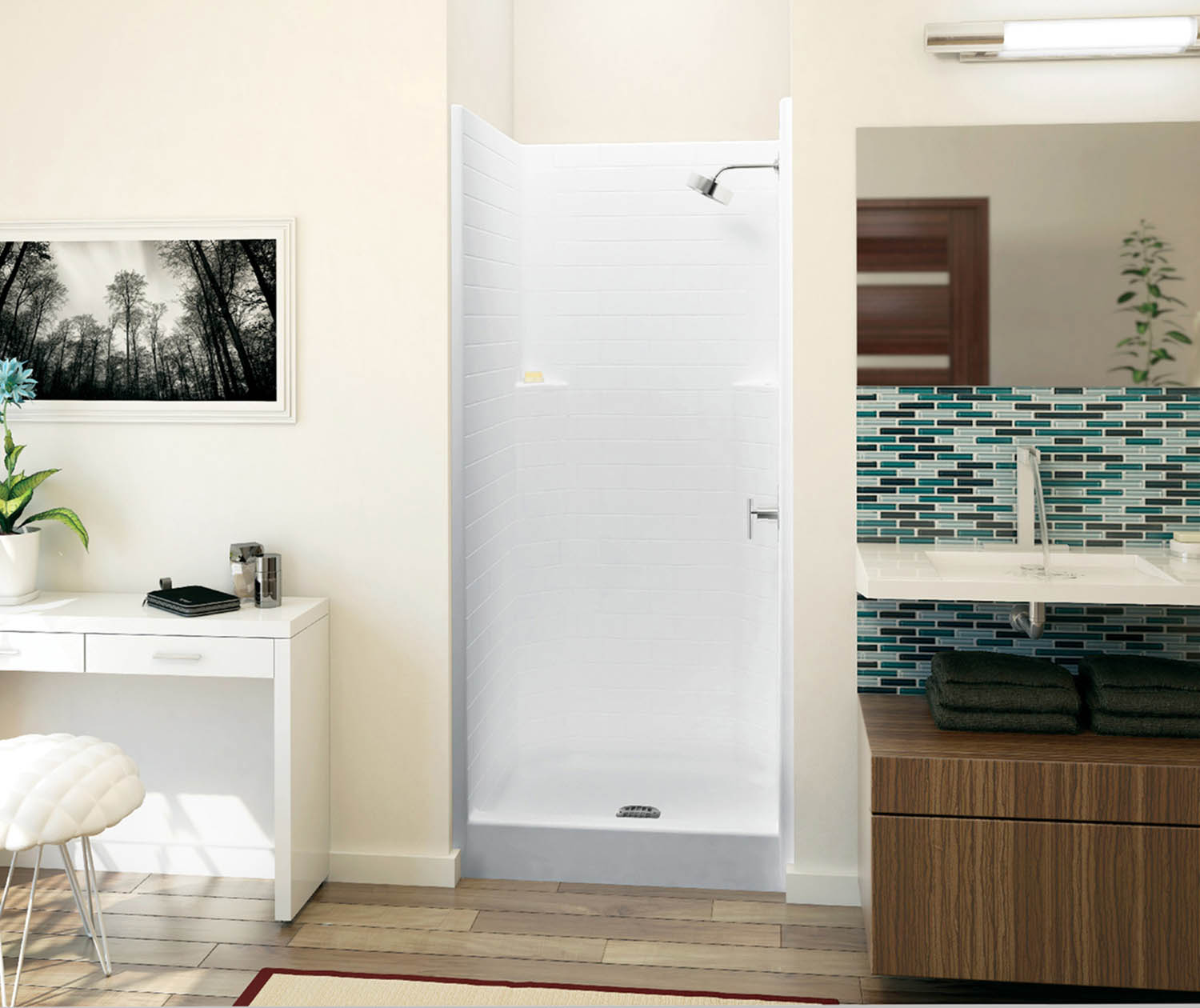Everyday Subway Tile 36 in. x 36 in. x 80 in. 1-Piece Shower Stall with Center Drain in White Everyday Subway Tile 36 in. x 36 in. x 80 in. 1-Piece Shower Stall with Center Drain in White