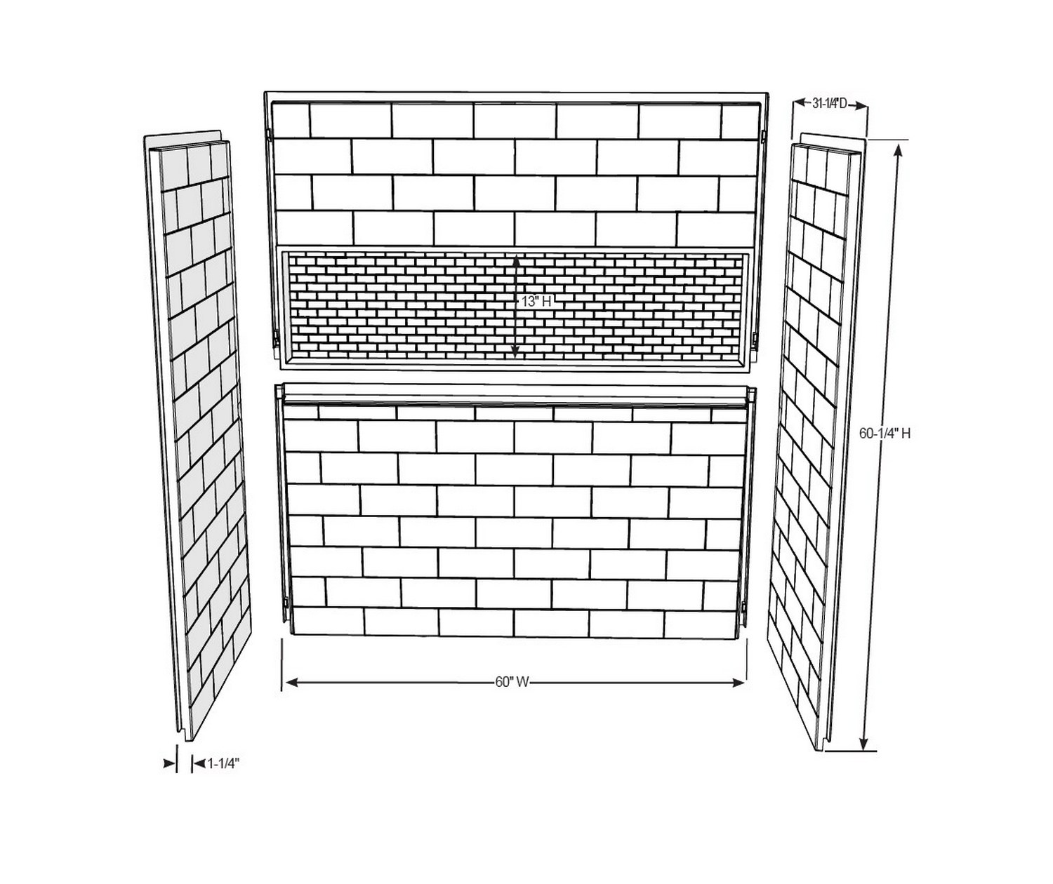 NexTile FHA 6030 Direct-to-Stud Four-Piece Alcove Tub Wall Kit