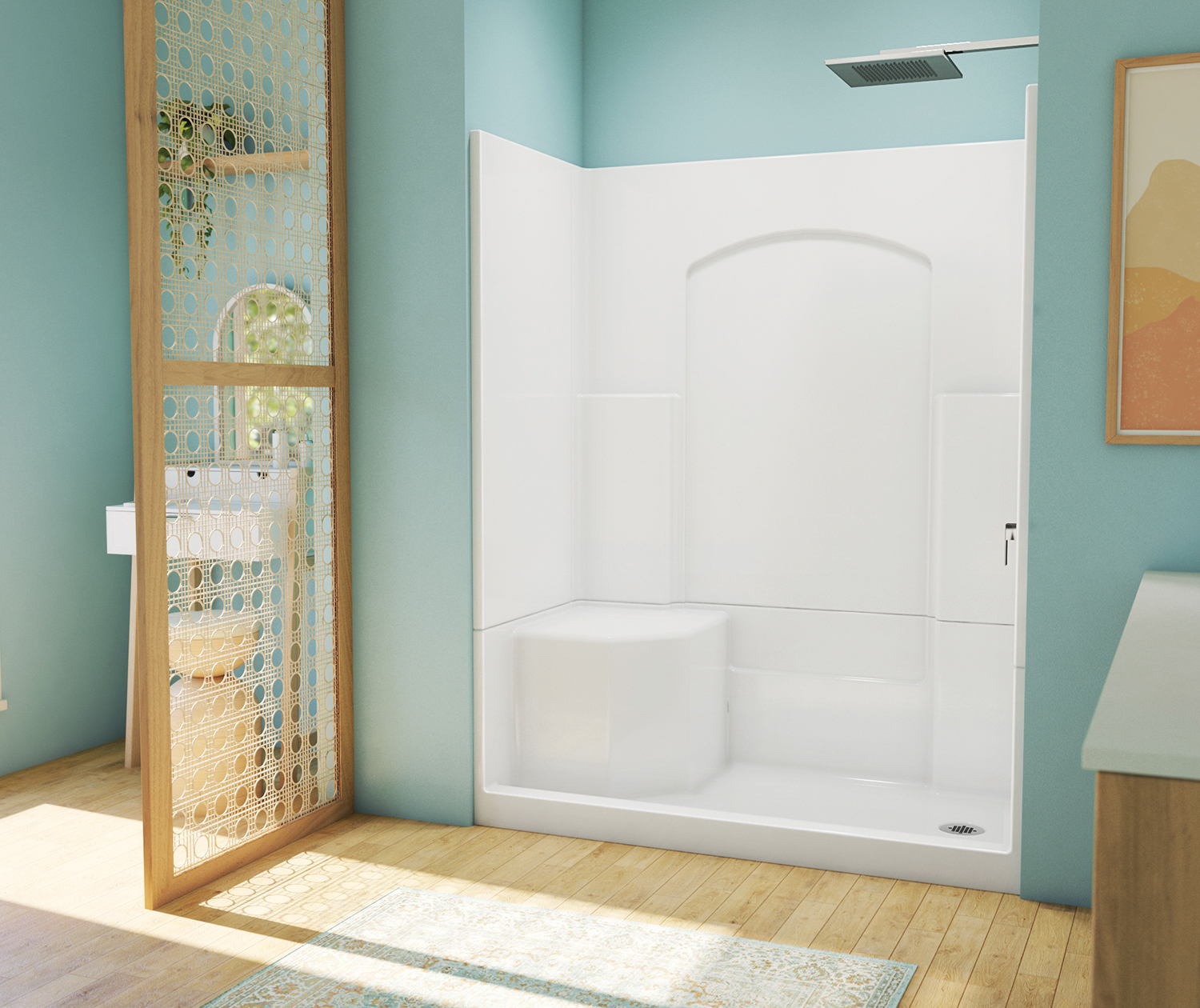 Laurel Mountain Loudon Low Threshold White 3-Piece 60-in x 32-in x 77-in Base/Wall Alcove Shower Kit with Integrated Seat (Right Drain) Drain Included