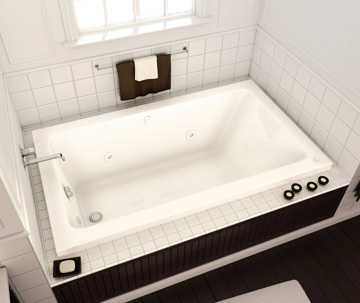 Pose 7236 Acrylic Drop-in End Drain Whirlpool Bathtub in White 