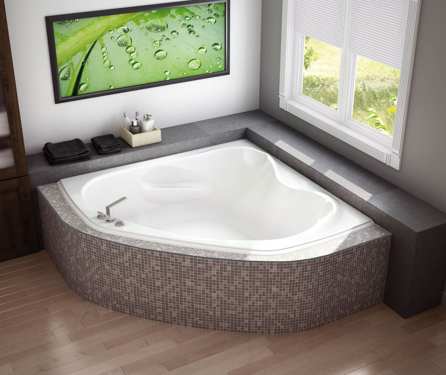 Vichy 5555 Acrylic Corner Center Drain Whirlpool Bathtub in White 