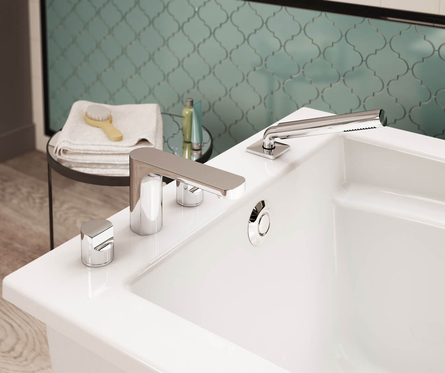 Optik White Aerofeel Freestanding Bathtub Acrylic Bath, | Maax End F Skirt with Drain en in 6032 White