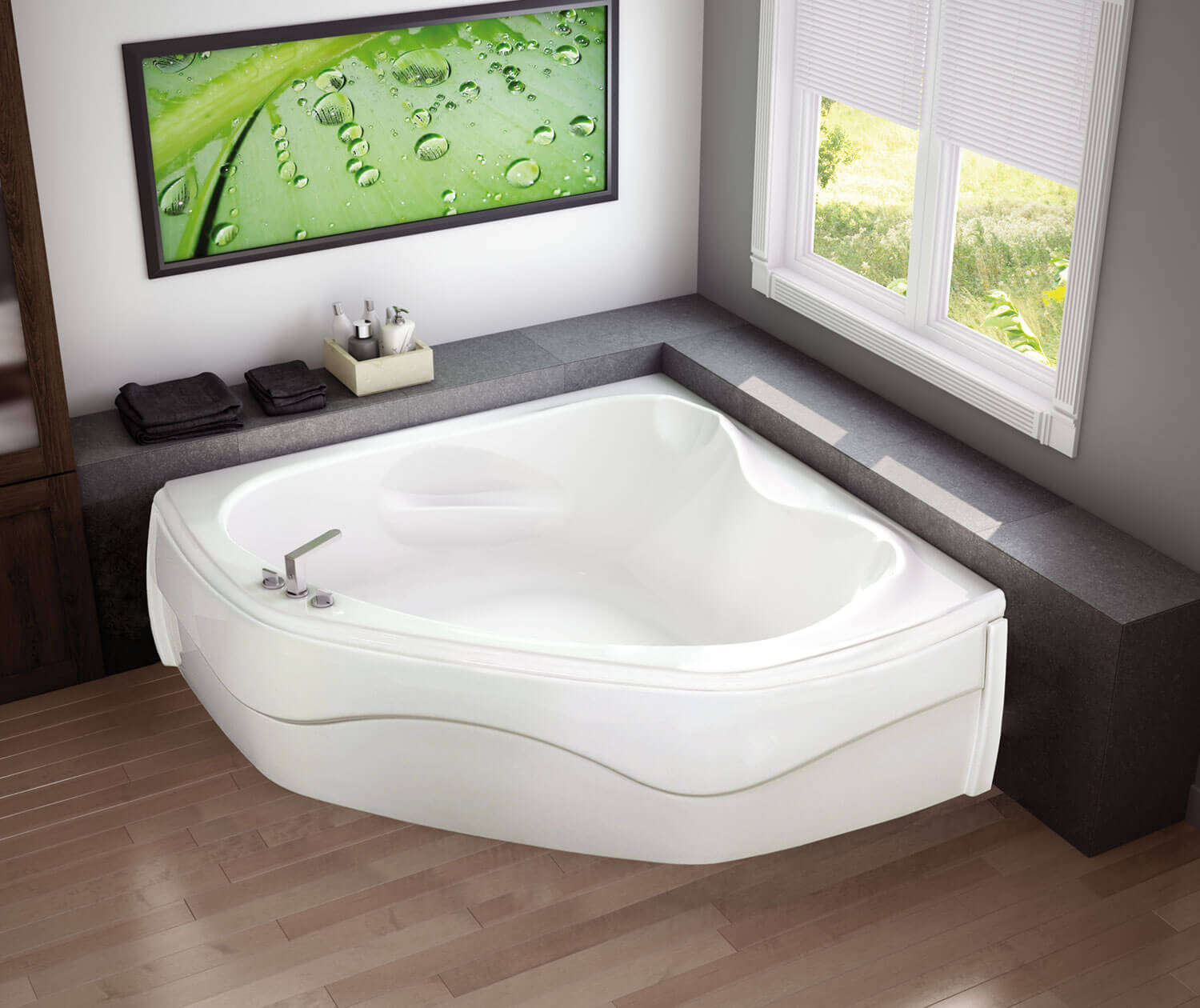 Murmur 5555 Acrylic Corner Center Drain Bathtub in White | Bath 