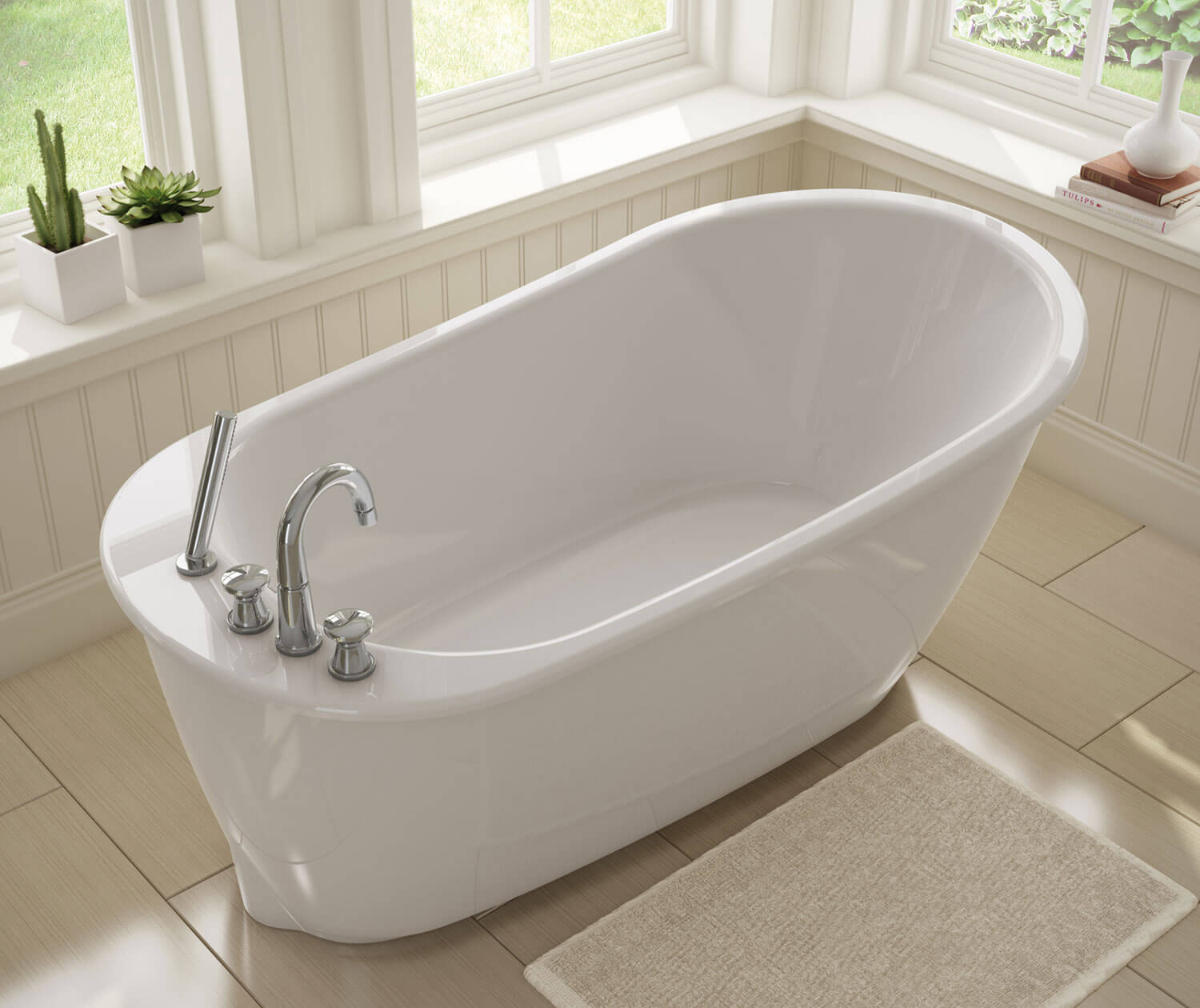 Sax 6032 AcrylX Freestanding End Drain Bathtub in White with White 