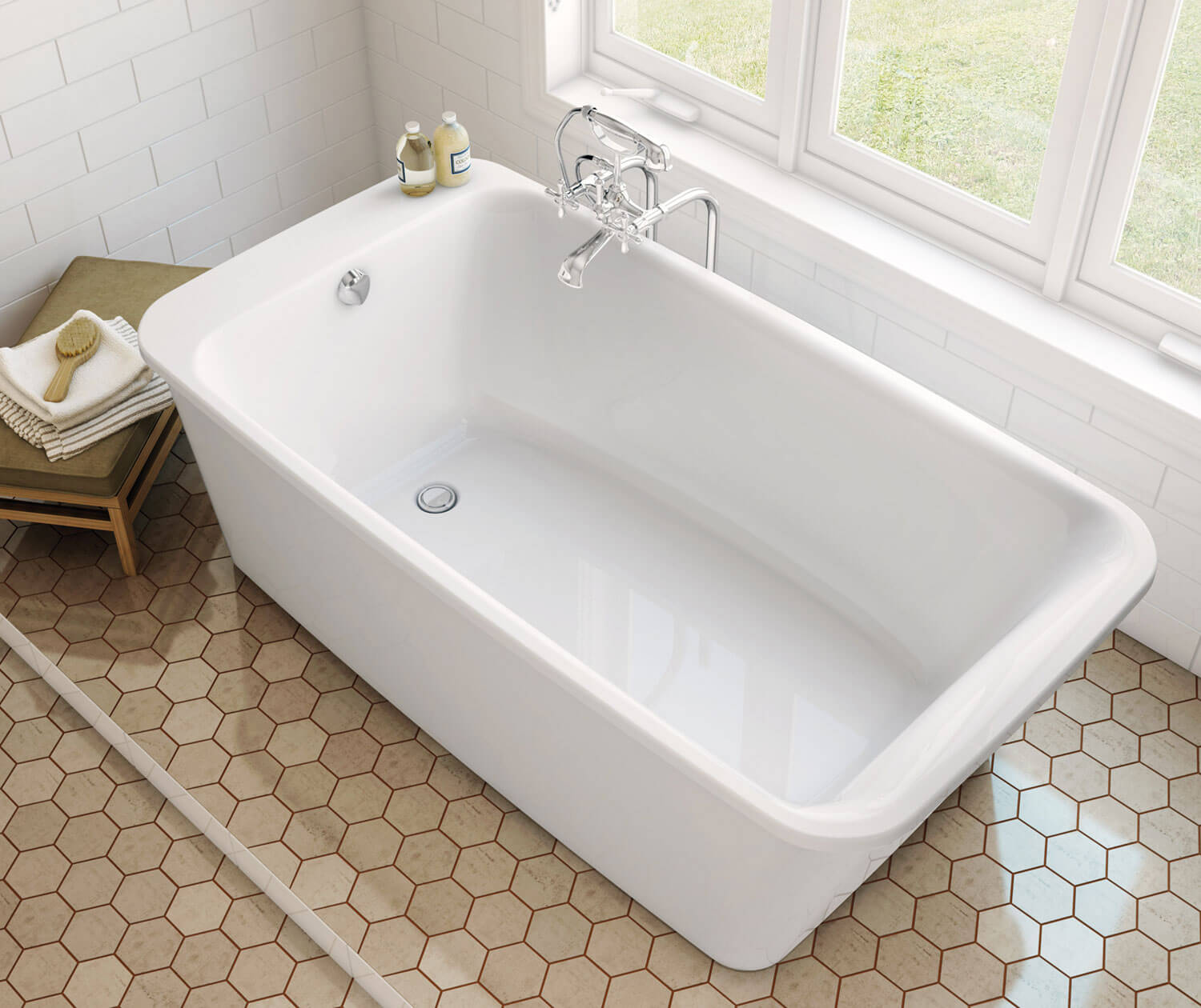 Lounge 6434 Acrylic Freestanding End Drain Bathtub in White with 