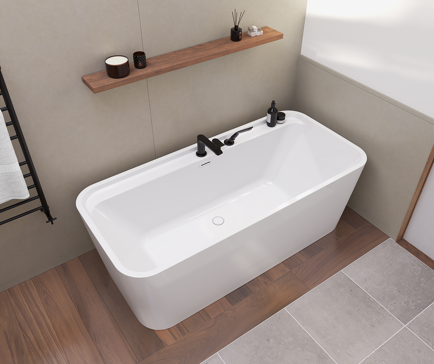 Oberto 6731 Acrylic Freestanding Center Drain Bathtub in White 