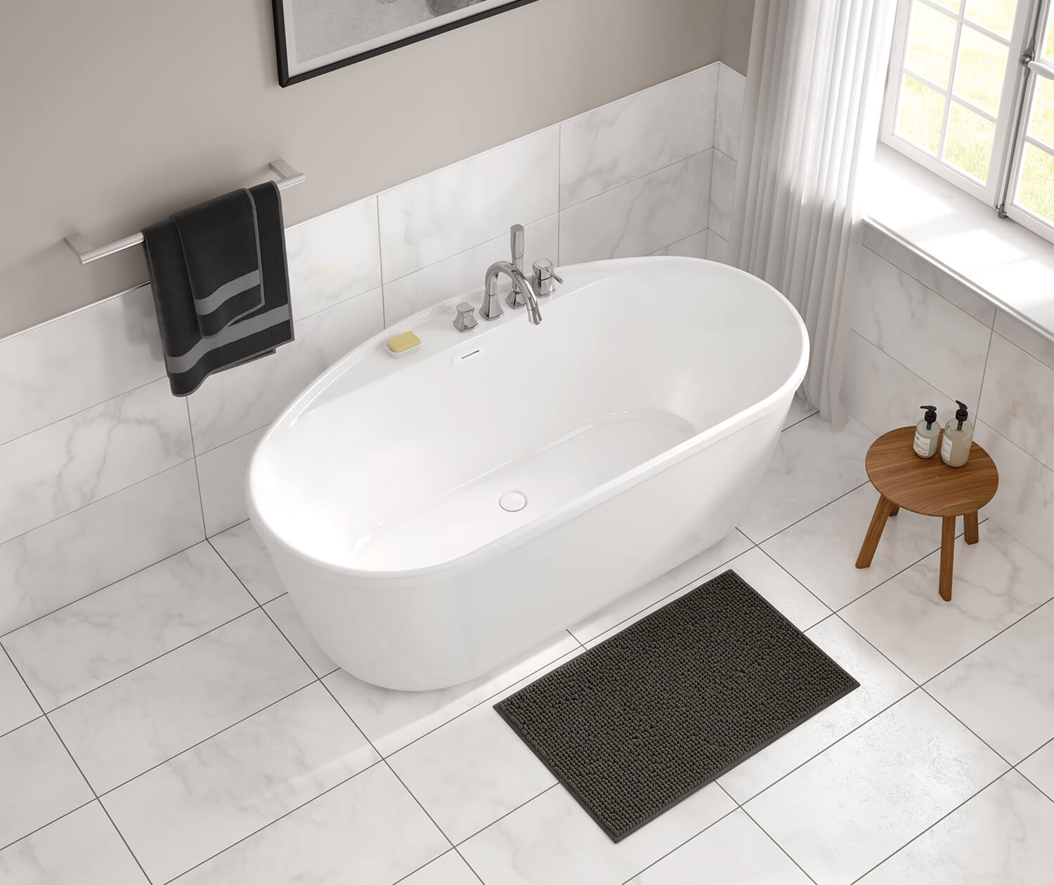 Emica 6434 AcrylX Freestanding Center Drain Bathtub in White with White Skirt Bath, Maax enCA